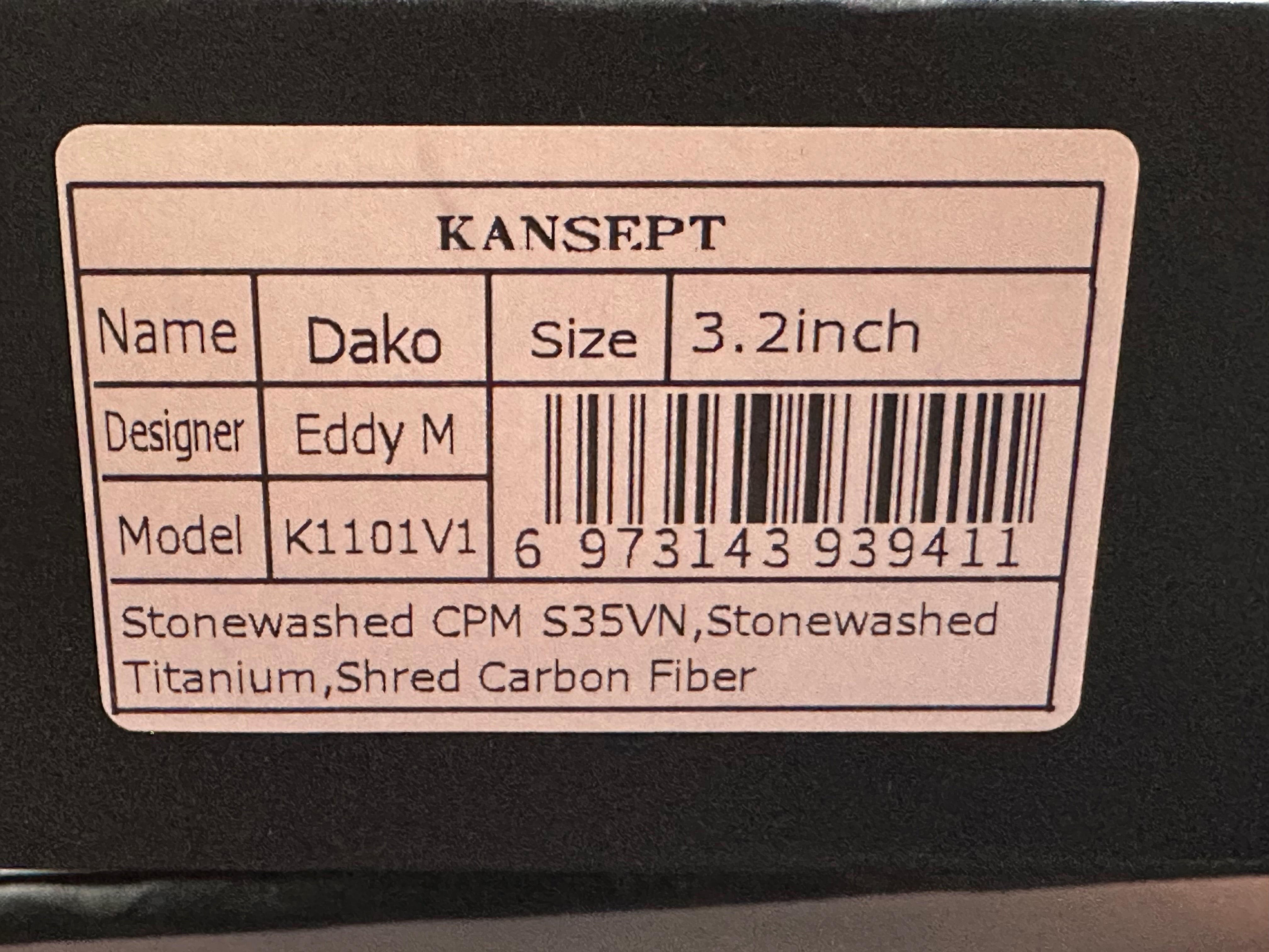 KANSEPT DAKO TITANIUM/SHRED CARBON FIBER HANDLE S35VN PLAIN EDGE STONEWASH FINISH