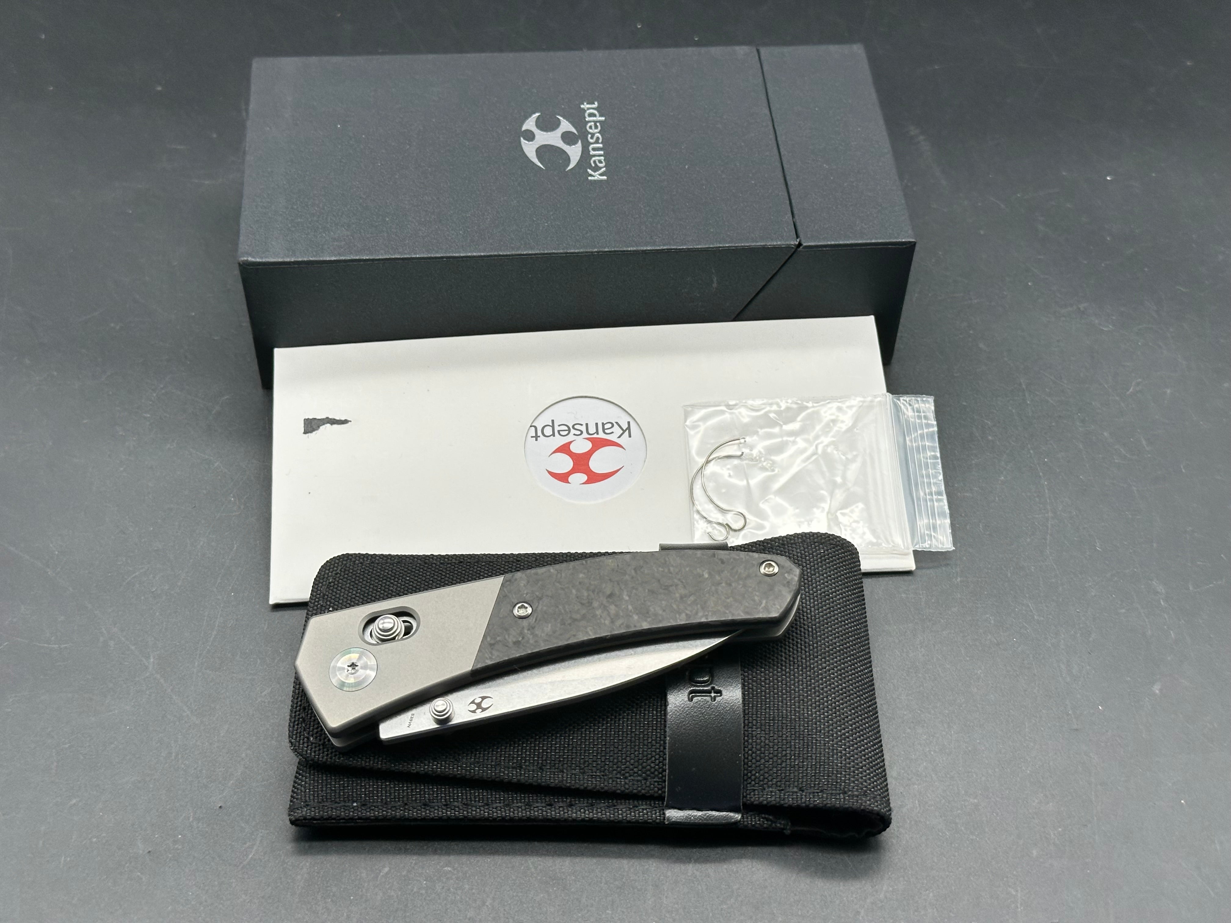 KANSEPT DAKO TITANIUM/SHRED CARBON FIBER HANDLE S35VN PLAIN EDGE STONEWASH FINISH