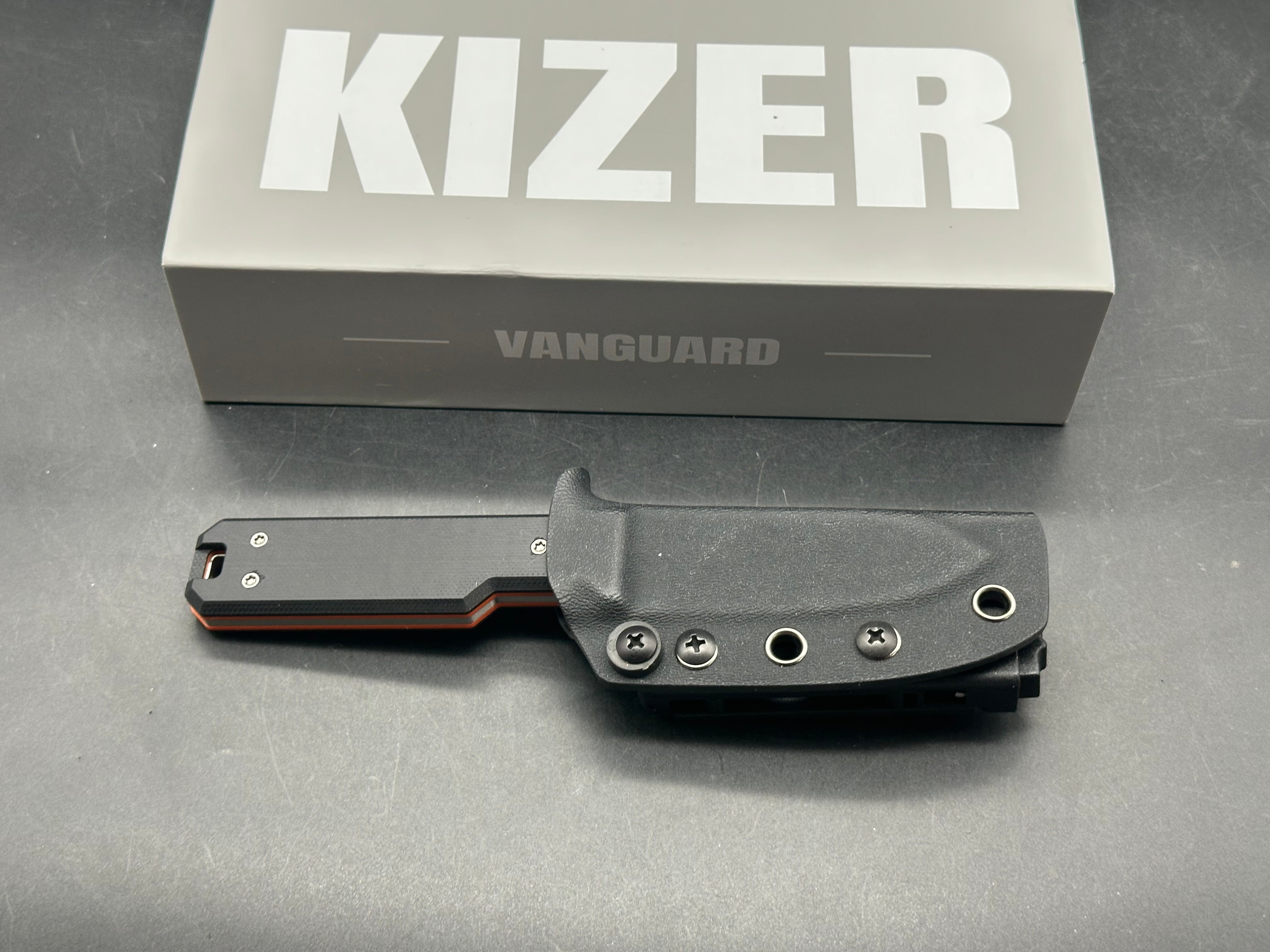 KIZER ABRAMS FIXED BLADE KNIFE BLACK/ORANGE G10 HANDLE 14C28N SPEY POINT