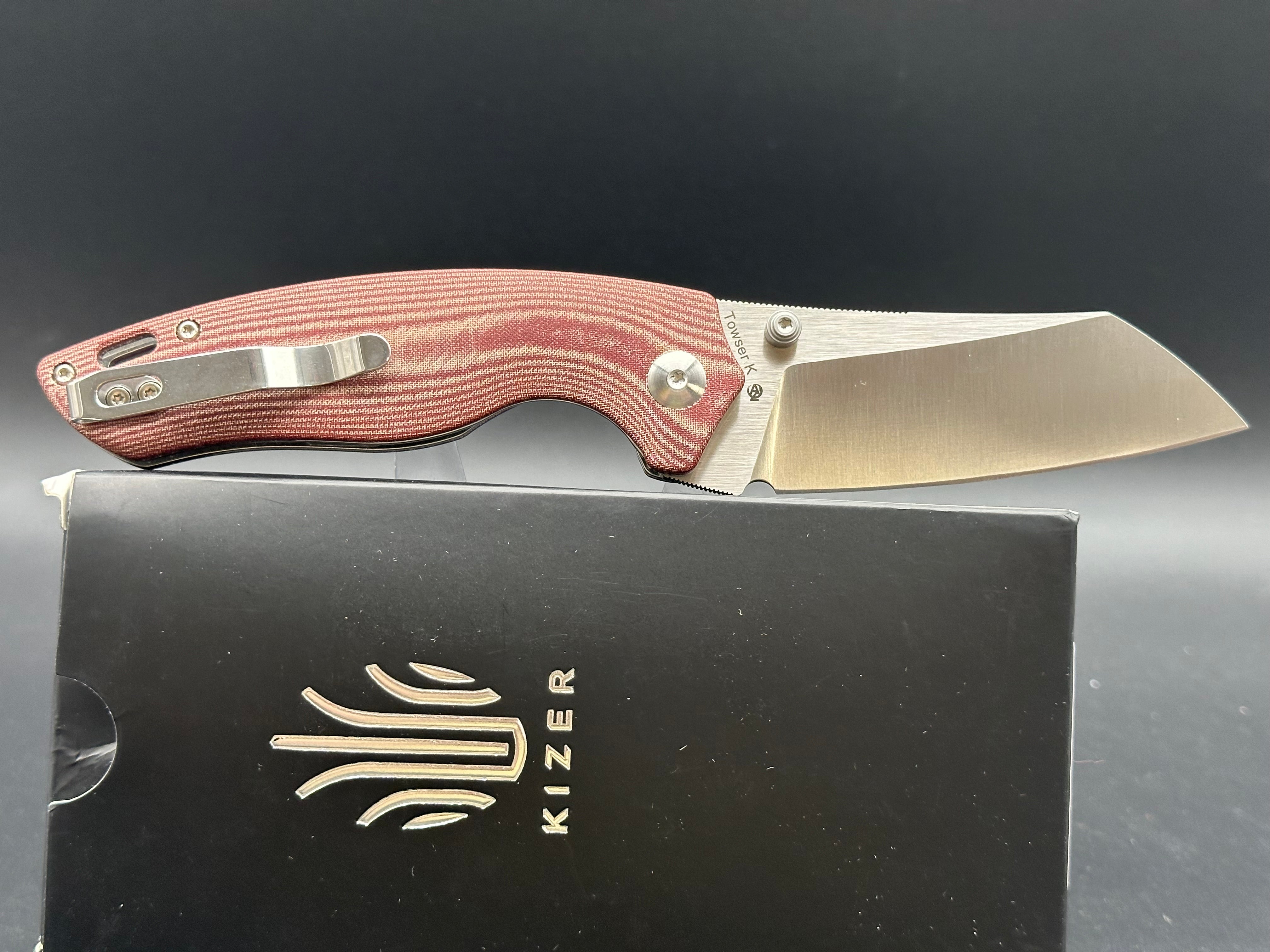 KIZER TOWSER K FOLDING KNIFE RED MICARTA HANDLE 154CM SHEEPSFOOT