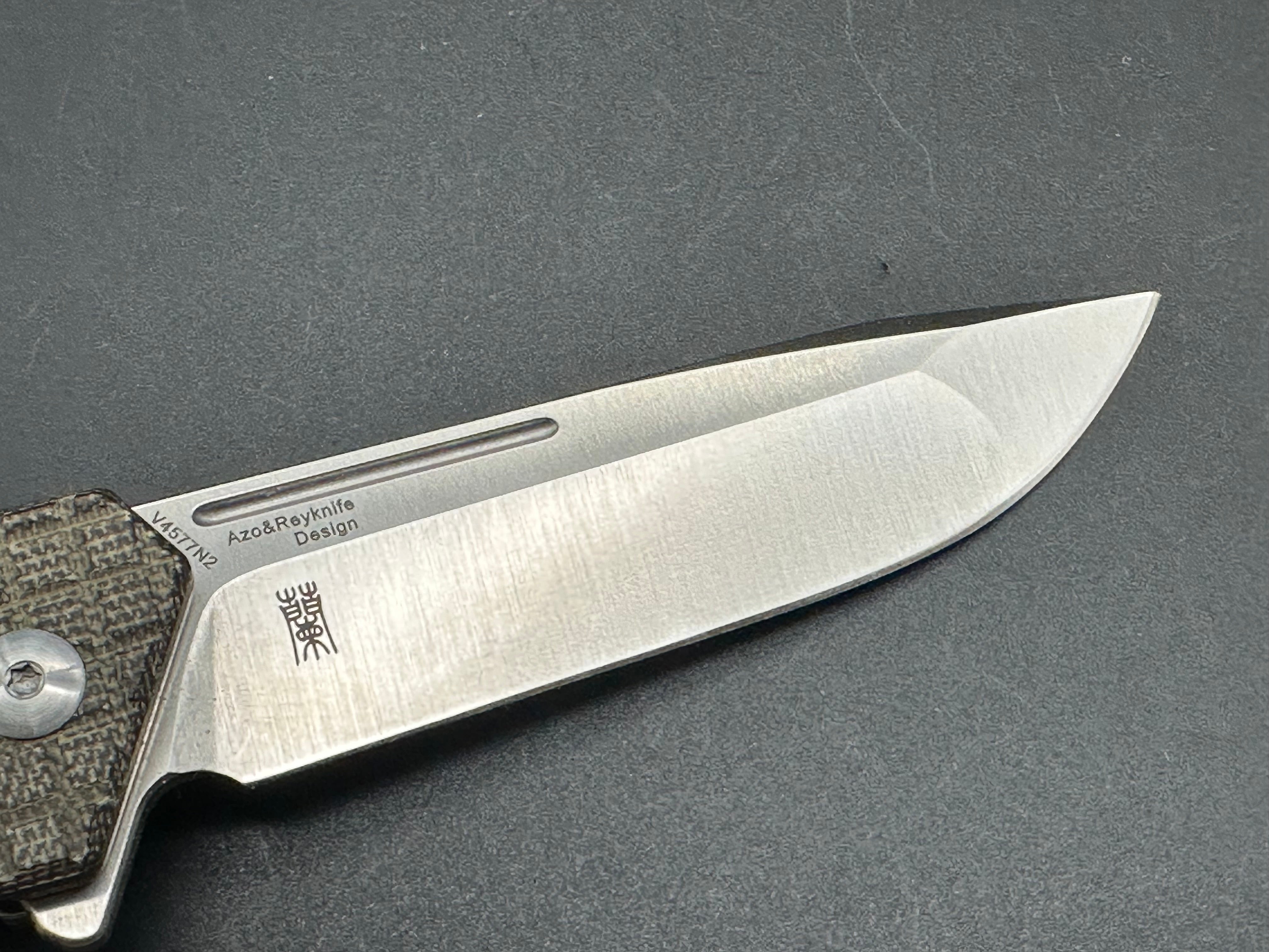 Kizer Lan Liner Lock (3.4" Satin N690 blade) Green Micarta frag-pattern scales