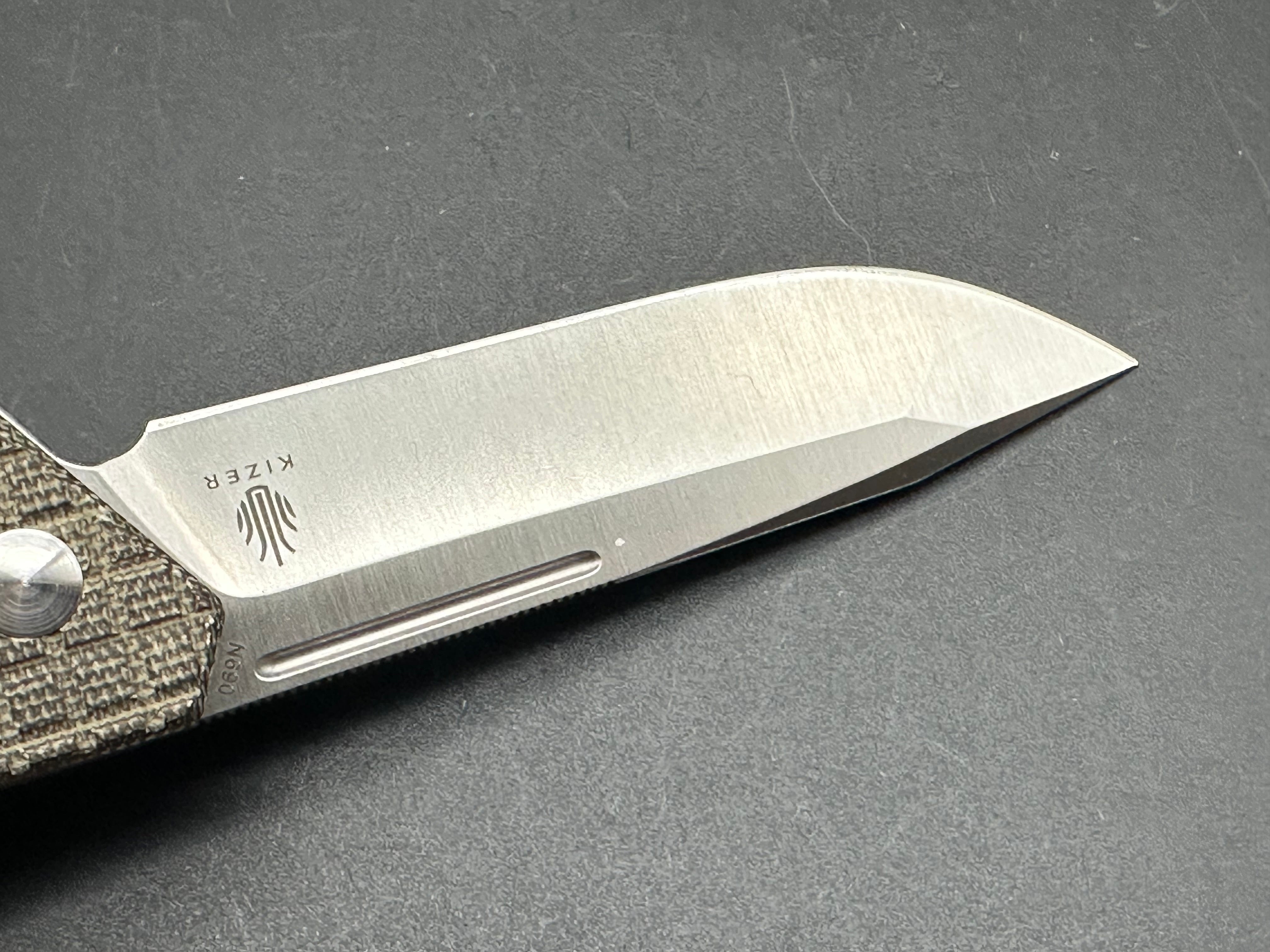 Kizer Lan Liner Lock (3.4" Satin N690 blade) Green Micarta frag-pattern scales