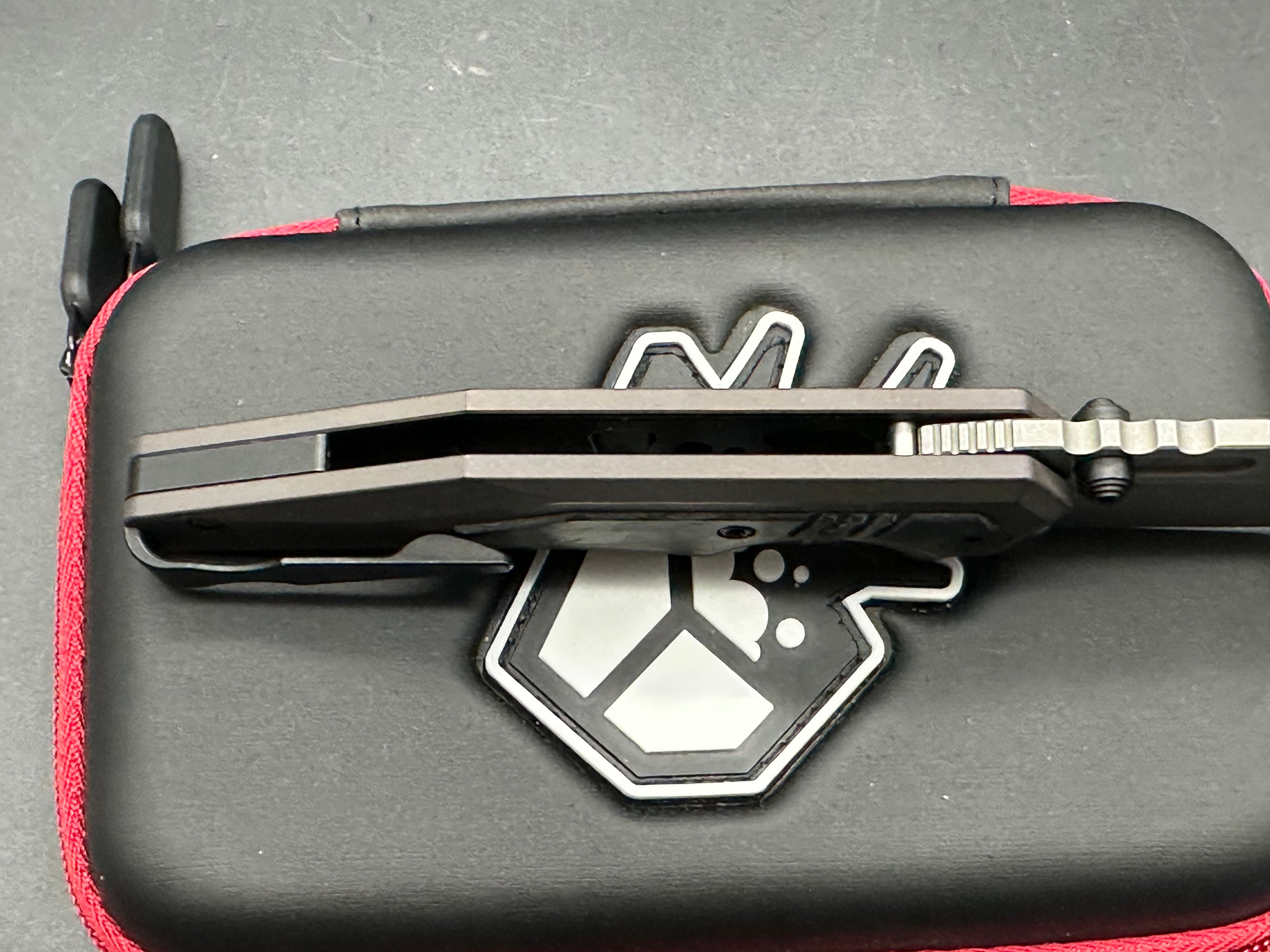 Arcane Design - The Preytheon/Custom Purple Ti Frame w/ Glow Carbon Fiber Inlays/Clip Point/Grey Stonewash + Custom Satin Flats 20CV