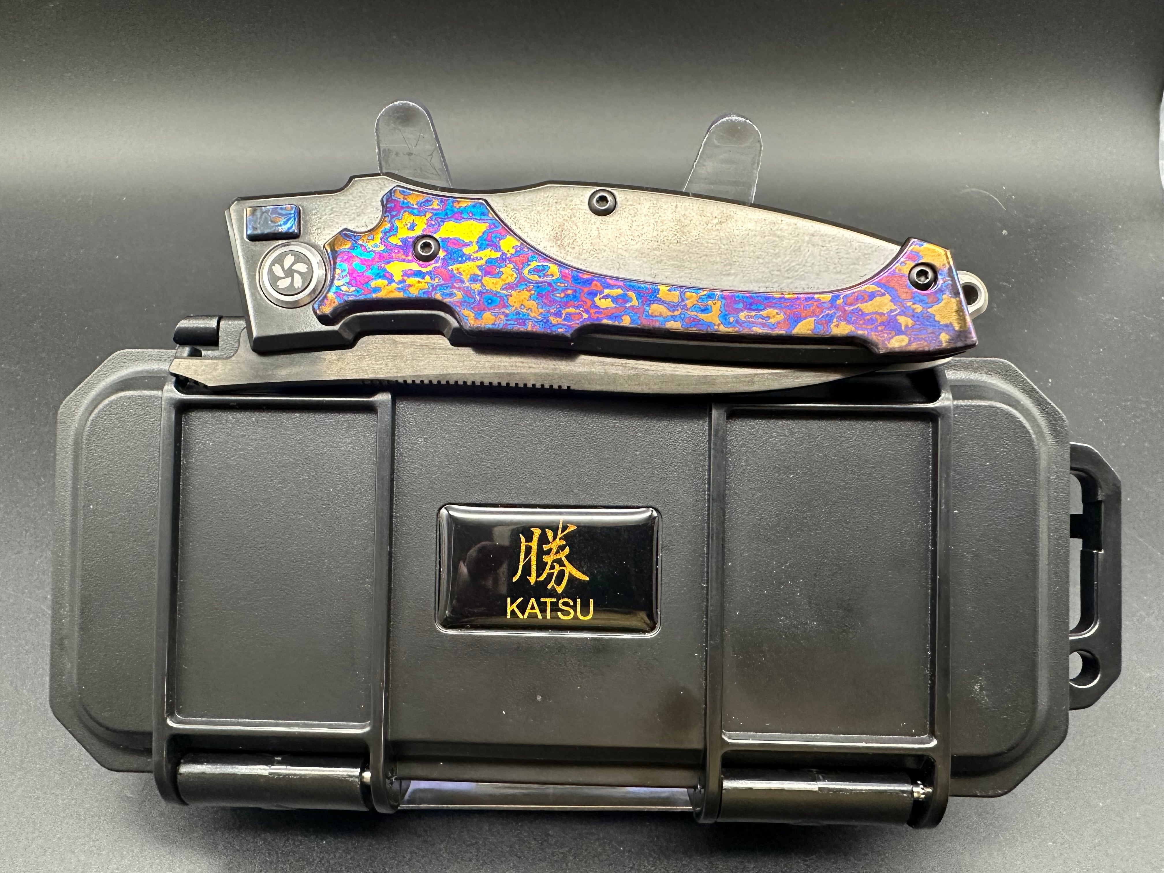 KATSU KS-T1, Zirconium + Titanium Alloy Handle With Timascus Overlay, DLC Coated ZDP-189 blade