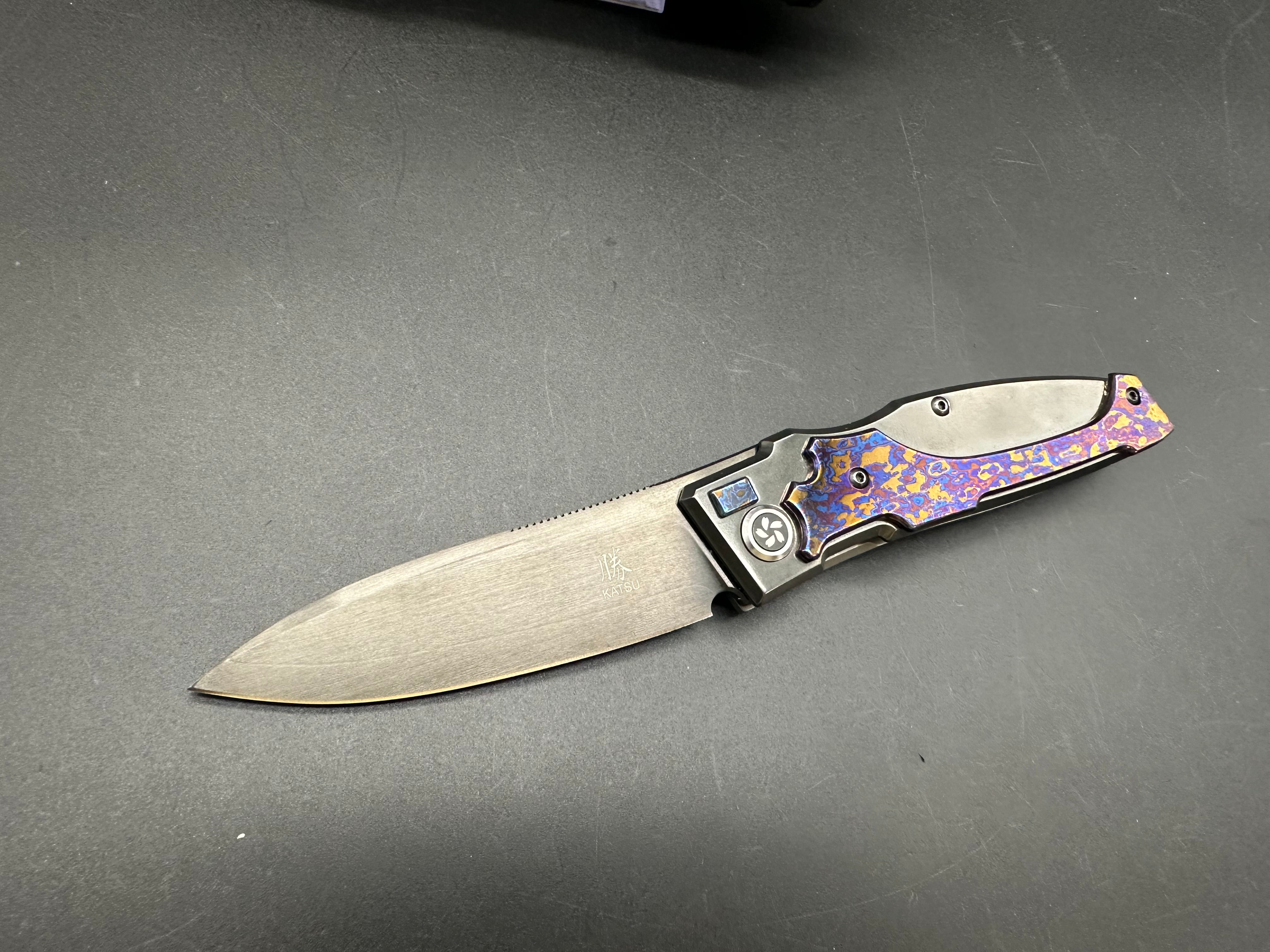 KATSU KS-T1, Zirconium + Titanium Alloy Handle With Timascus Overlay, DLC Coated ZDP-189 blade