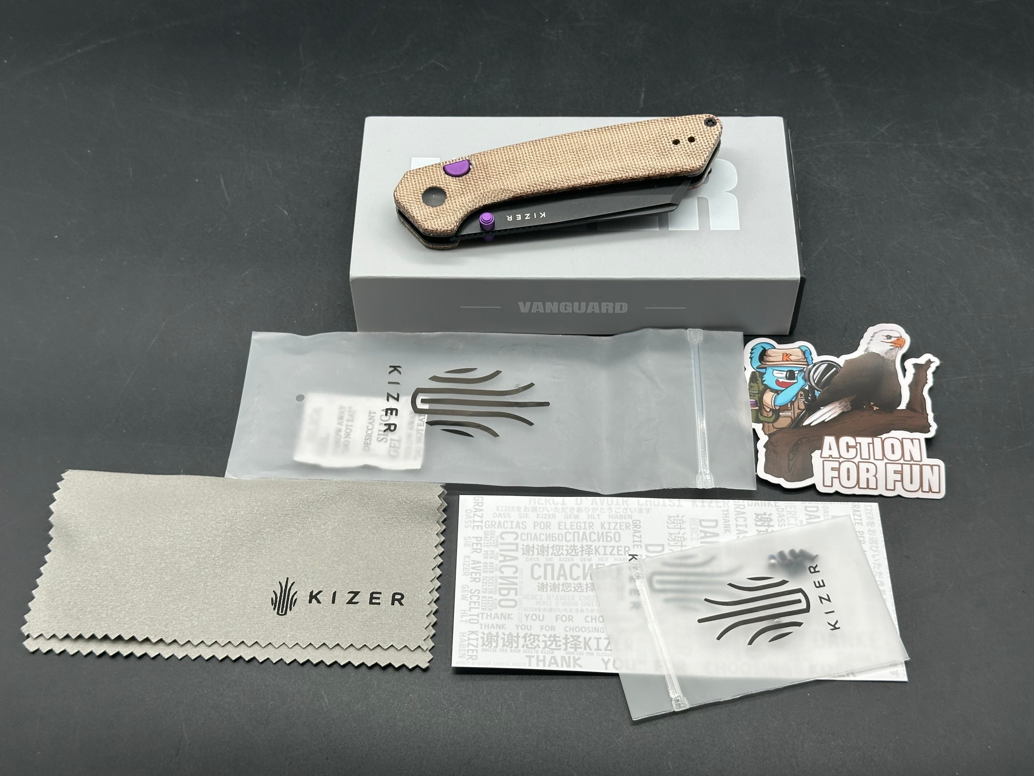 KIZER MADRAC BROWN HANDLE 14C28N SHEEPSFOOT PLAIN EDGE BLACK PVD FINSH