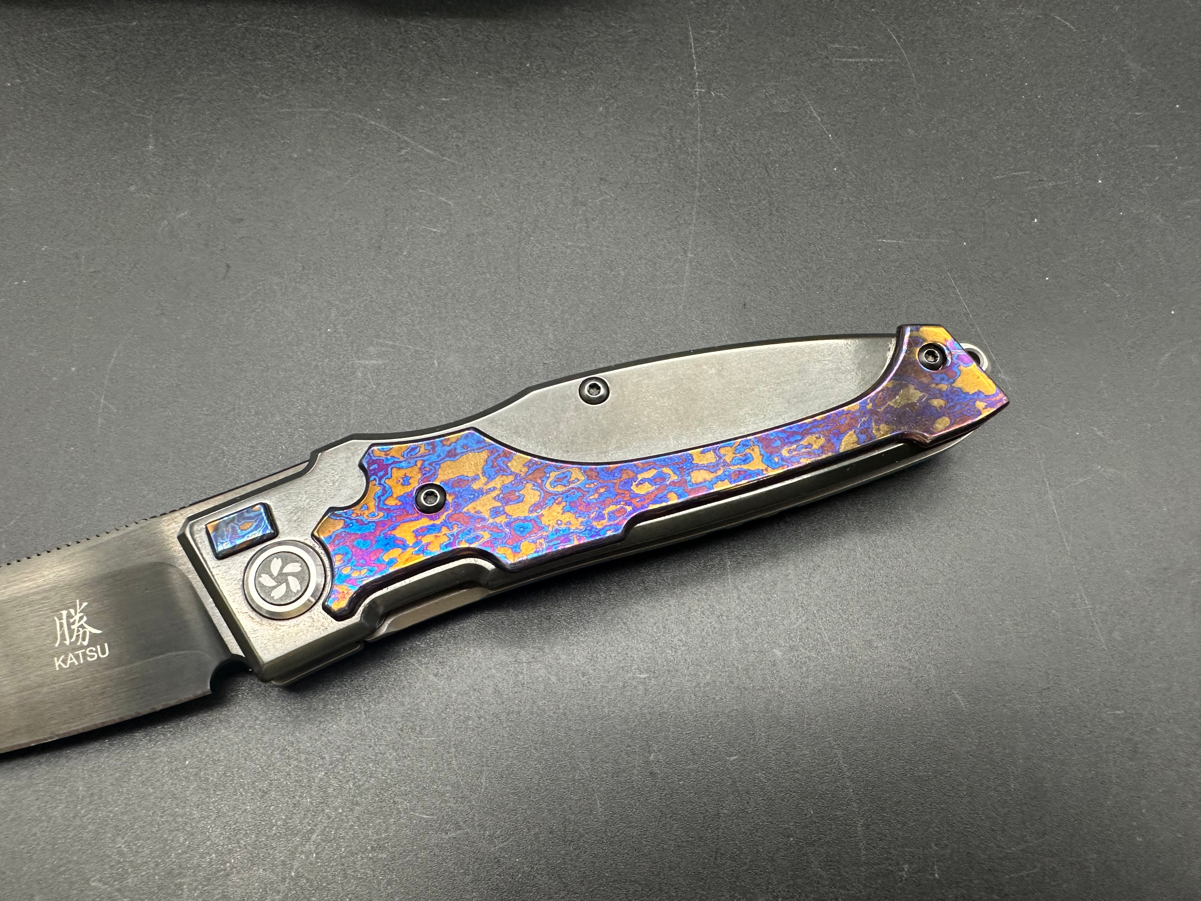 KATSU KS-T1, Zirconium + Titanium Alloy Handle With Timascus Overlay, DLC Coated ZDP-189 blade