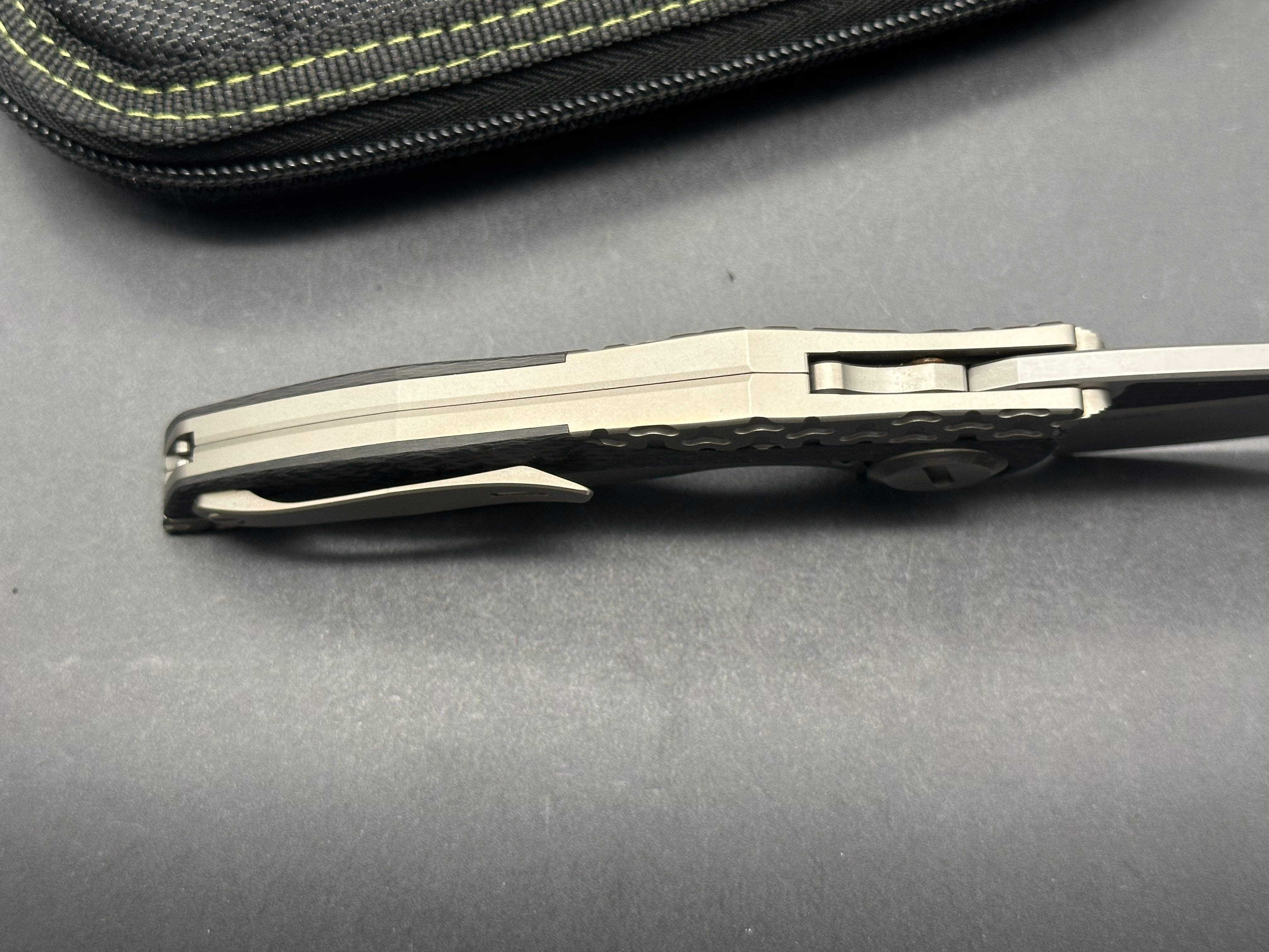 Venom + Kevin John - Armour/Grey Milled Ti Handle + Carbon Fiber Inlays & Gold Hardware/Drop Point/Satin Bohler M390