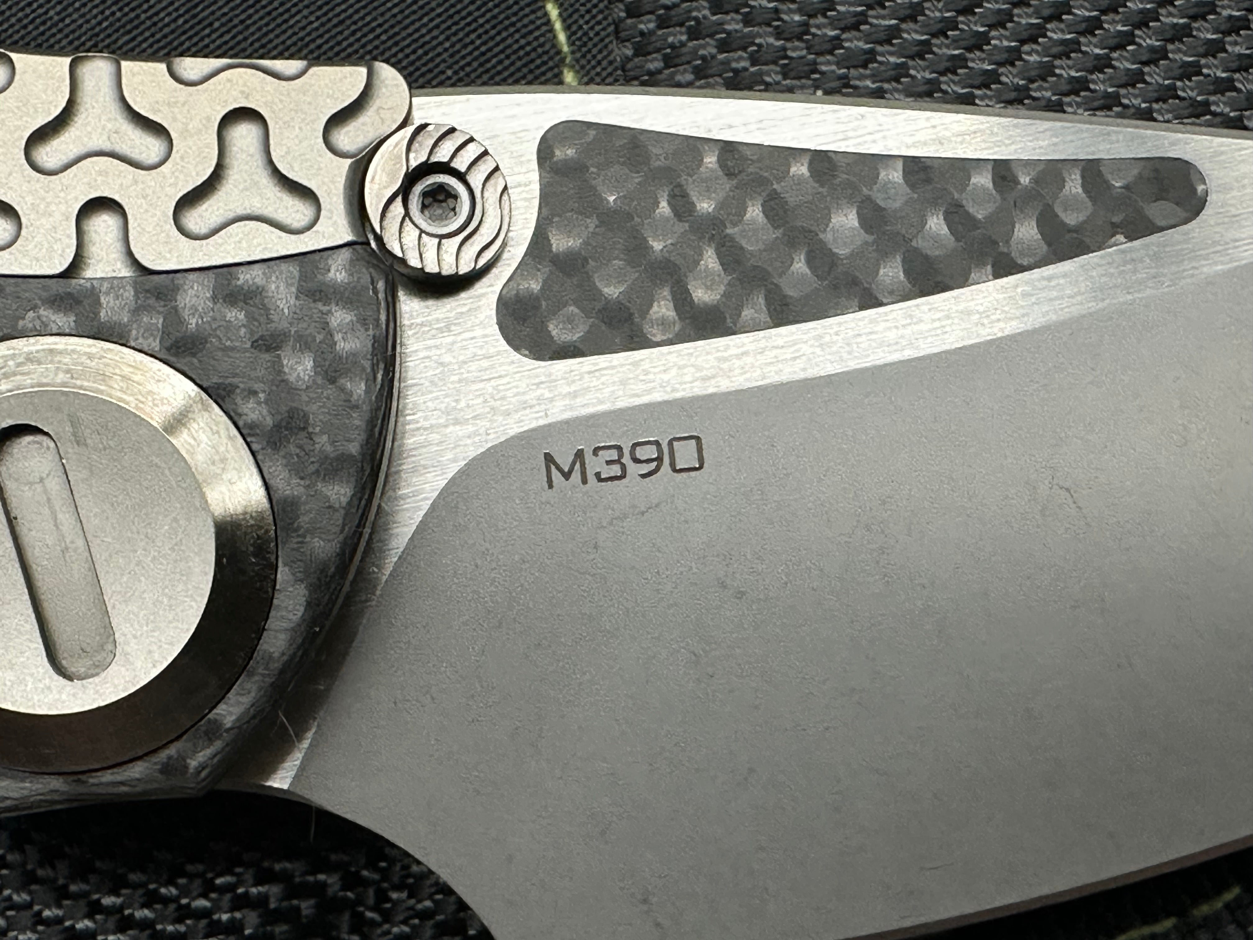 Venom + Kevin John - Armour/Grey Milled Ti Handle + Carbon Fiber Inlays & Gold Hardware/Drop Point/Satin Bohler M390