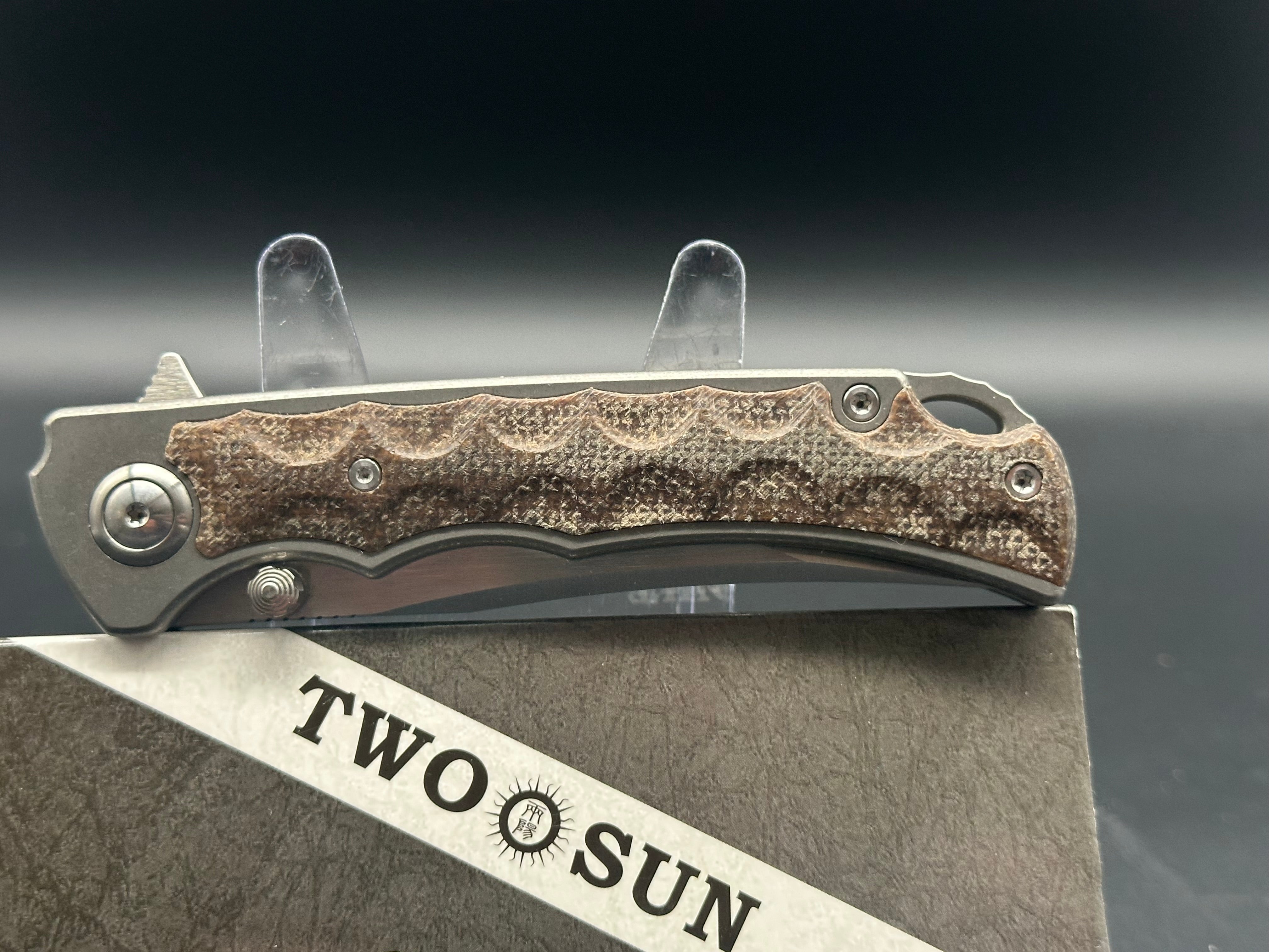 TWOSUN TS336 BROWN MICARTA/TITANIUM HANDLE 14C28N