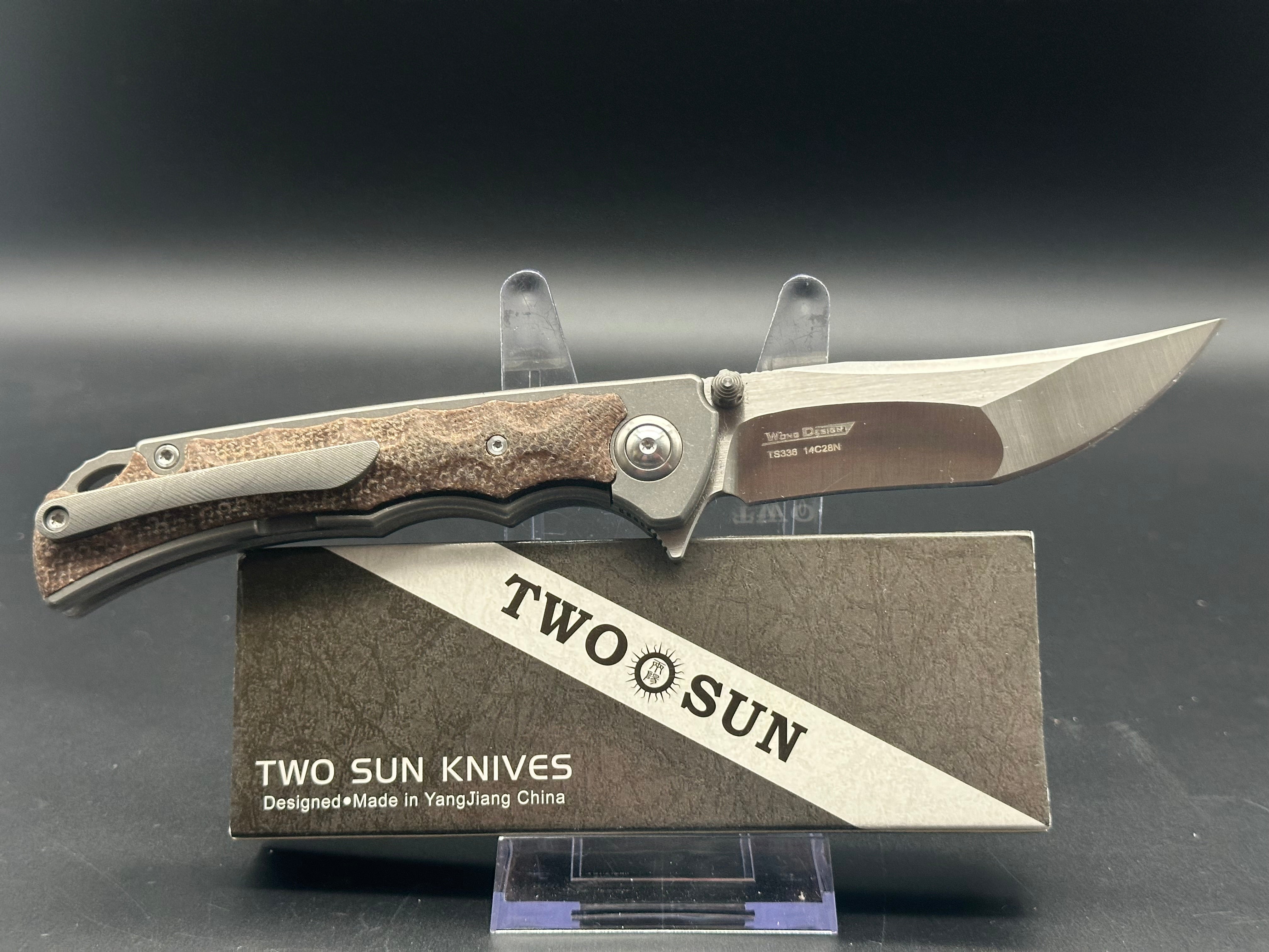 TWOSUN TS336 BROWN MICARTA/TITANIUM HANDLE 14C28N