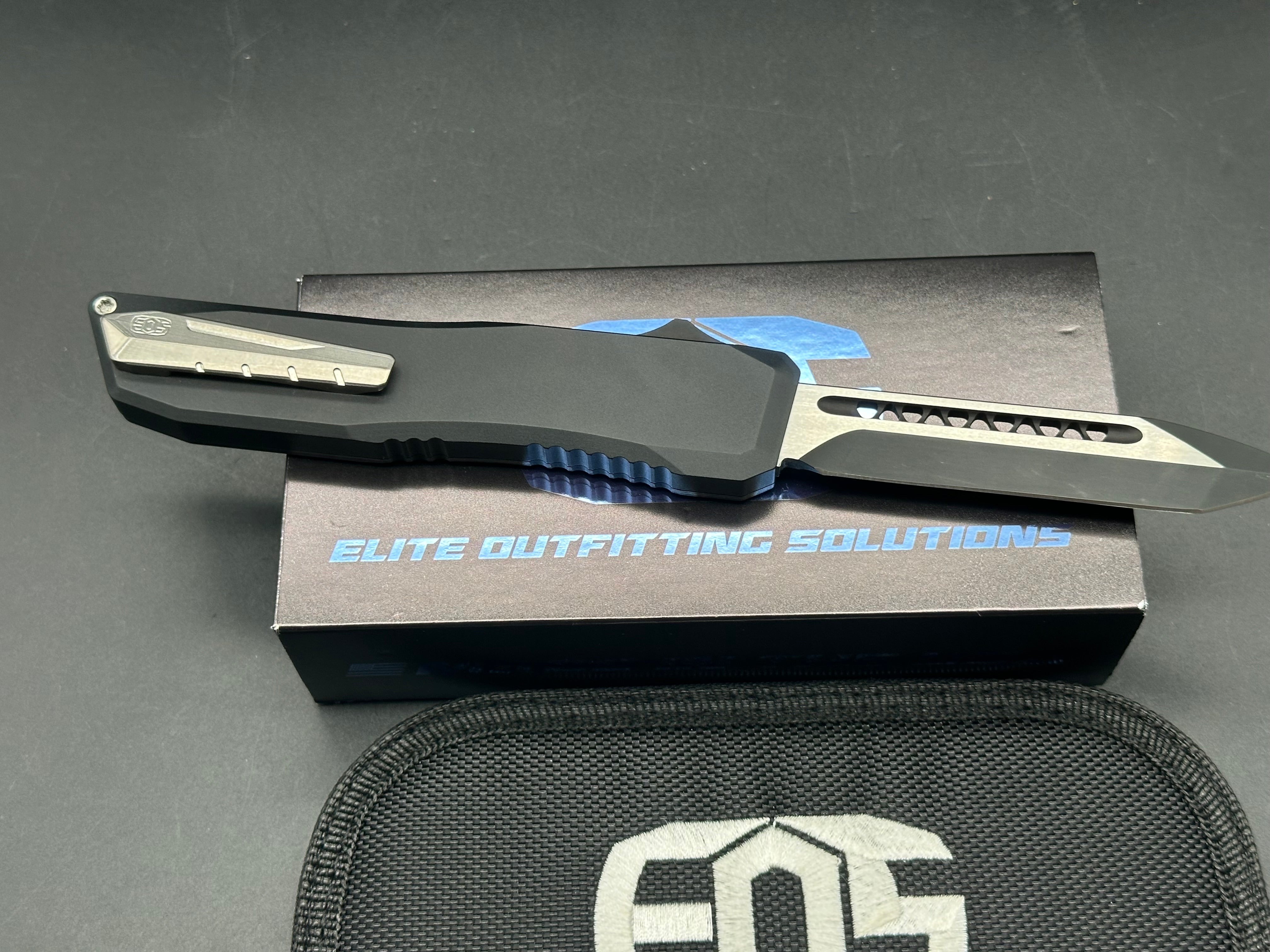 EOS - Harpoon - Auto/OTF 3.75/Black Frame + Sliver Ti Clip/Tanto/Black + Satin CPM-20CV