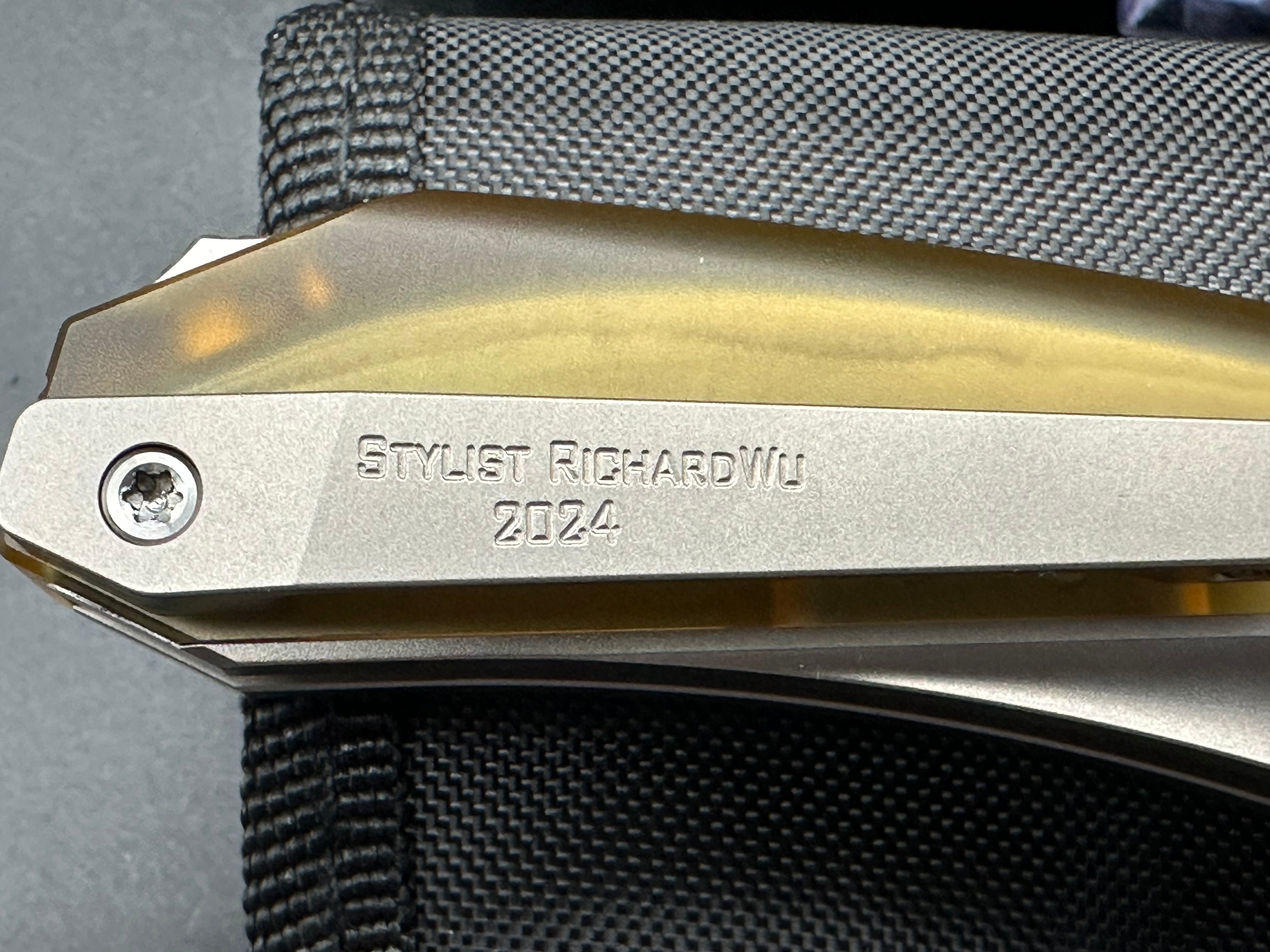 Rike Knife - Tissot V1/Grey Interlocking Integral Overshell Ti Frame + Blue Ano Gear Pivot/Drop Point/Satin M390