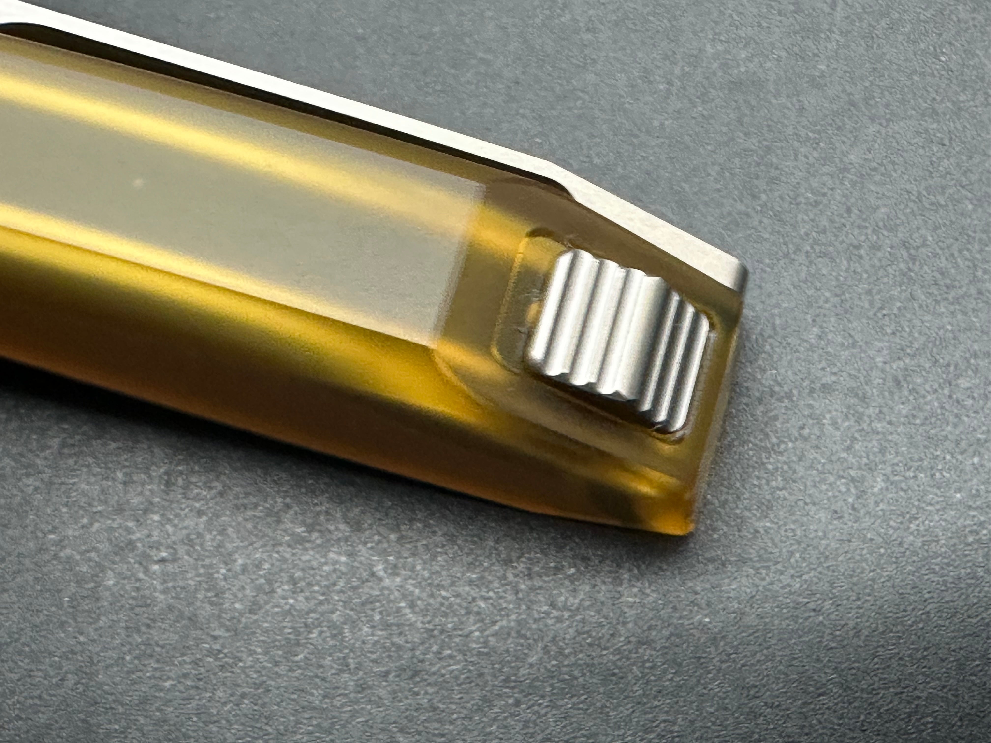 Rike Knife - Tissot V1/Grey Interlocking Integral Overshell Ti Frame + Blue Ano Gear Pivot/Drop Point/Satin M390