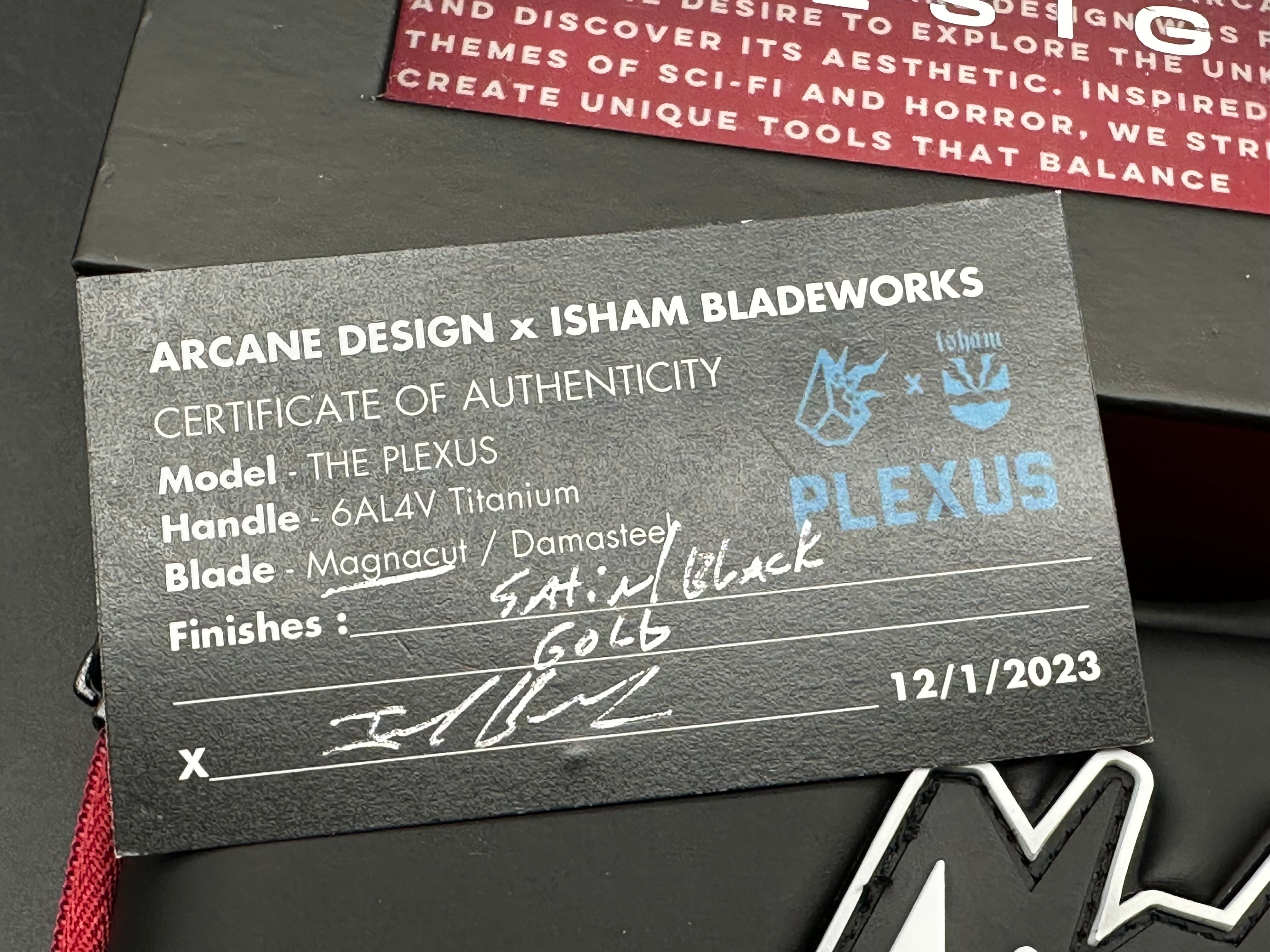 Arcane Design - The Plexus/Black DLC Ti Frame + Gold Ti Bolster Inlays/Modified Tanto/Mangacut
