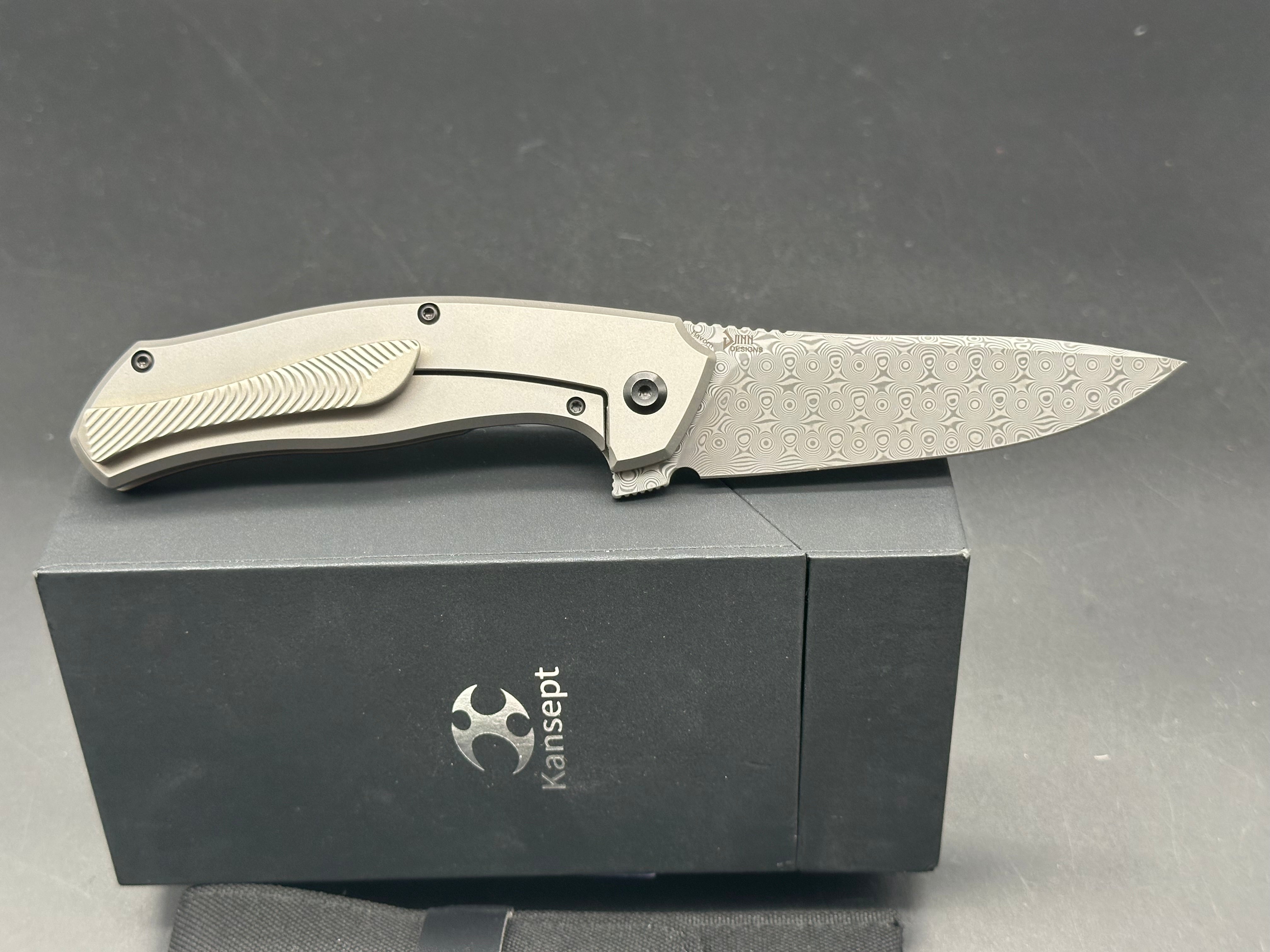 Kansept Knives HAVORN Frame Lock Knife Black and White CF/Ti (3.4" Damascus)