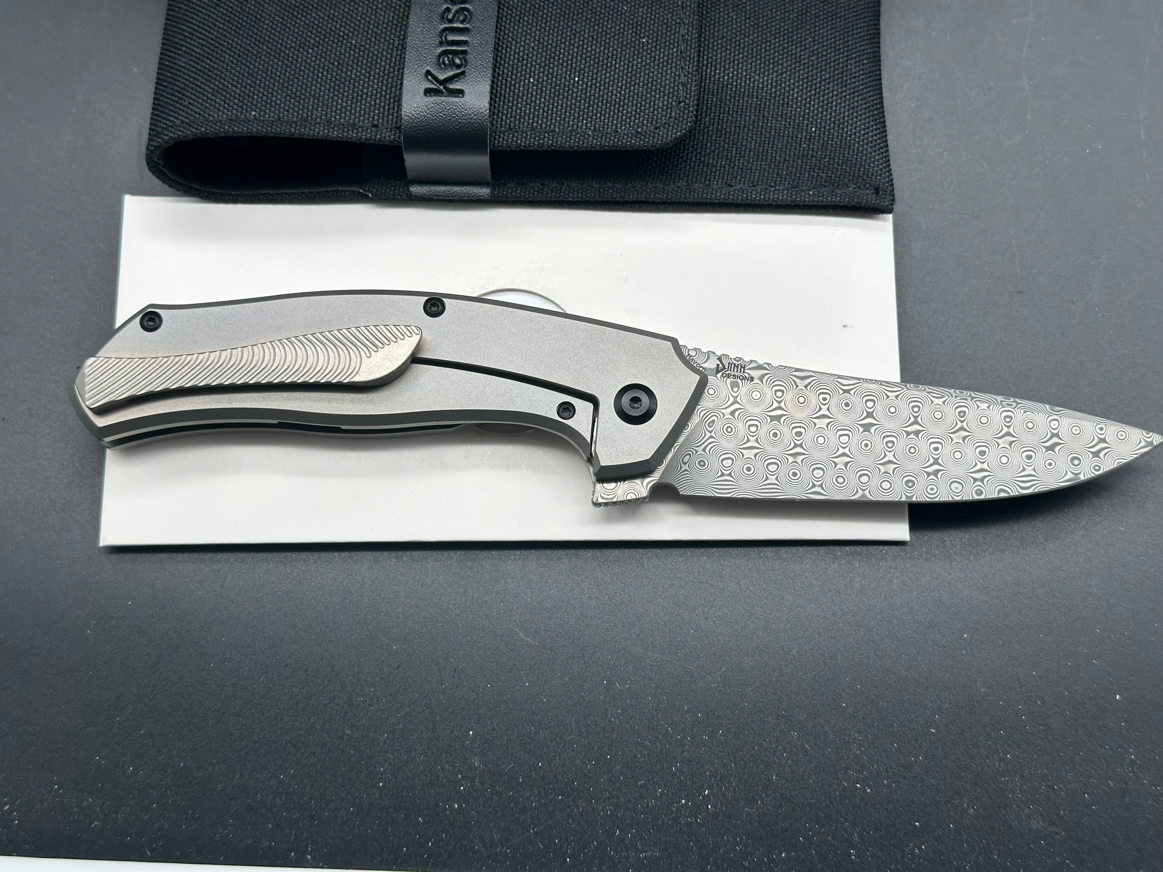 Kansept Knives HAVORN Frame Lock Knife Black and White CF/Ti (3.4" Damascus)