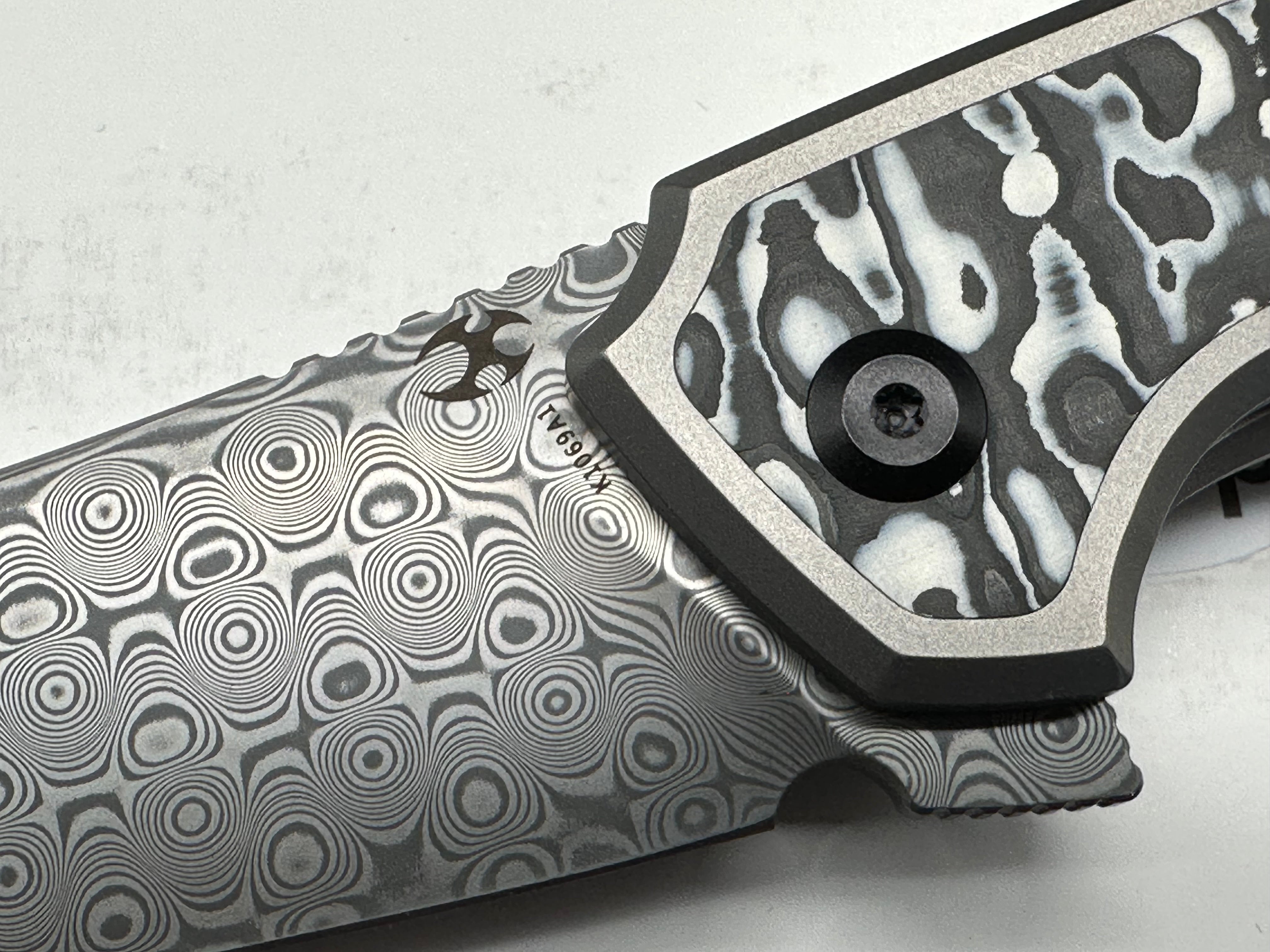 Kansept Knives HAVORN Frame Lock Knife Black and White CF/Ti (3.4" Damascus)