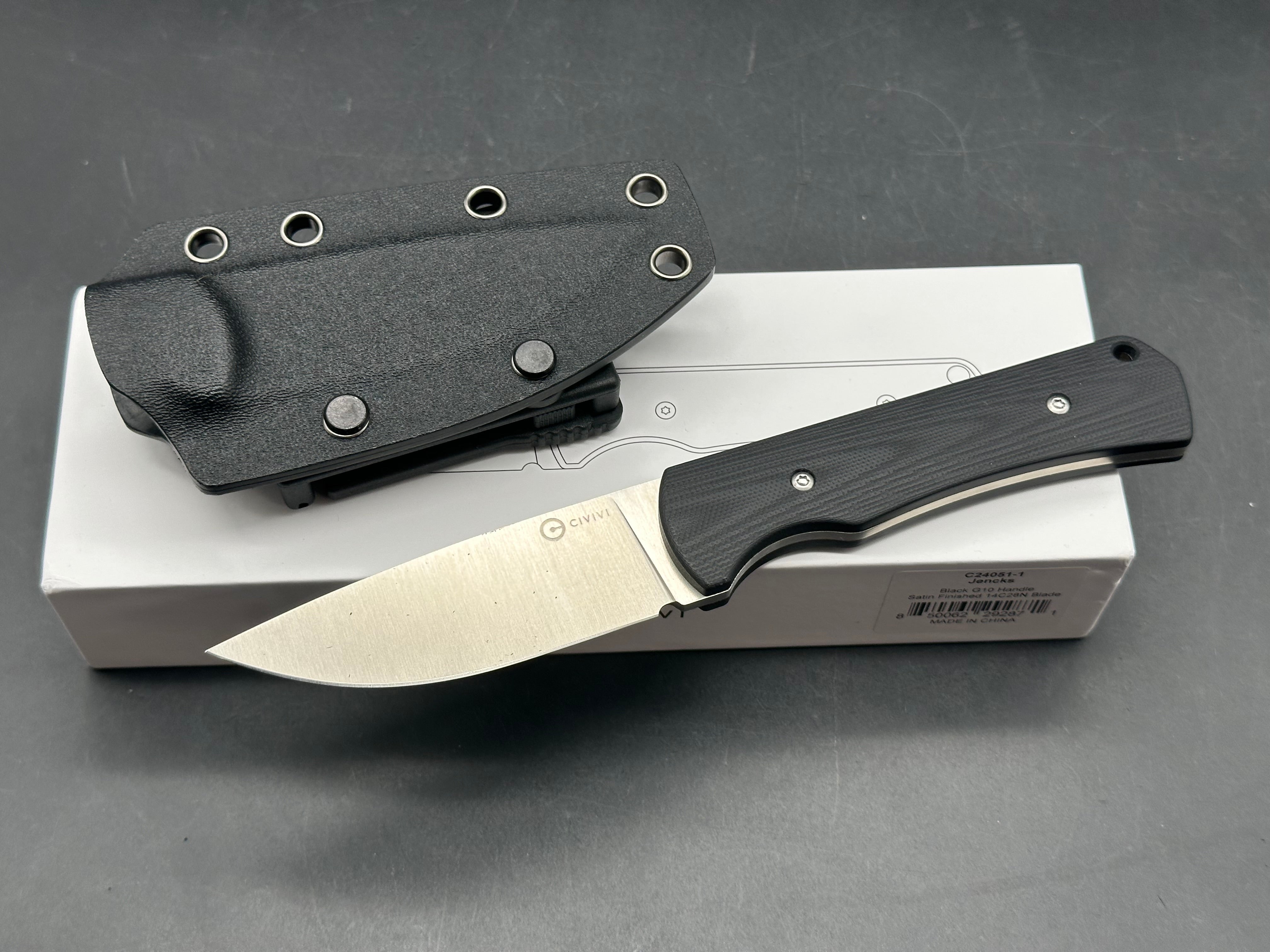 CIVIVI JENCKS FIXED BLADE KNIFE BLACK G10 HANDLE 14C28N PLAIN EDGE