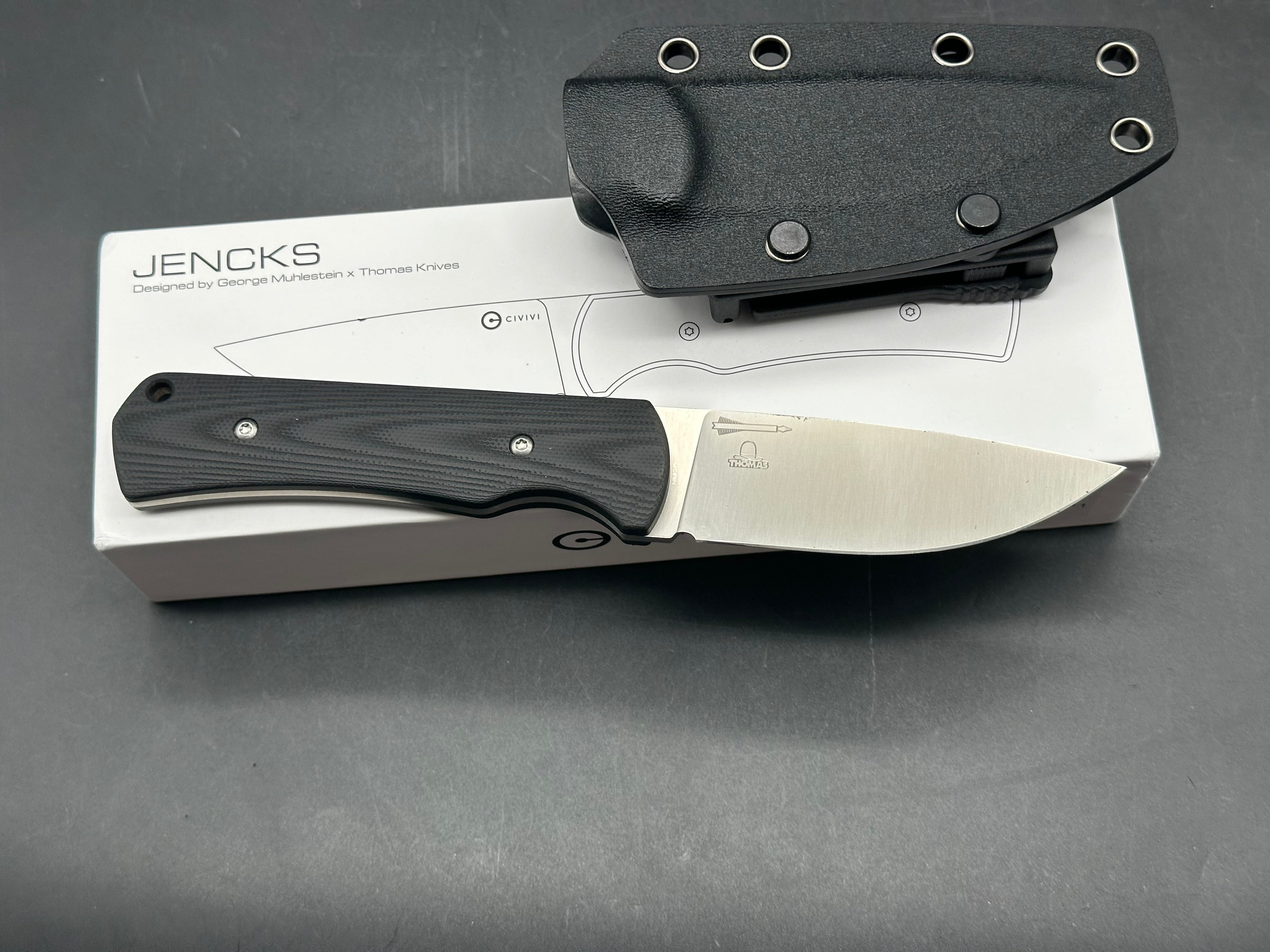CIVIVI JENCKS FIXED BLADE KNIFE BLACK G10 HANDLE 14C28N PLAIN EDGE