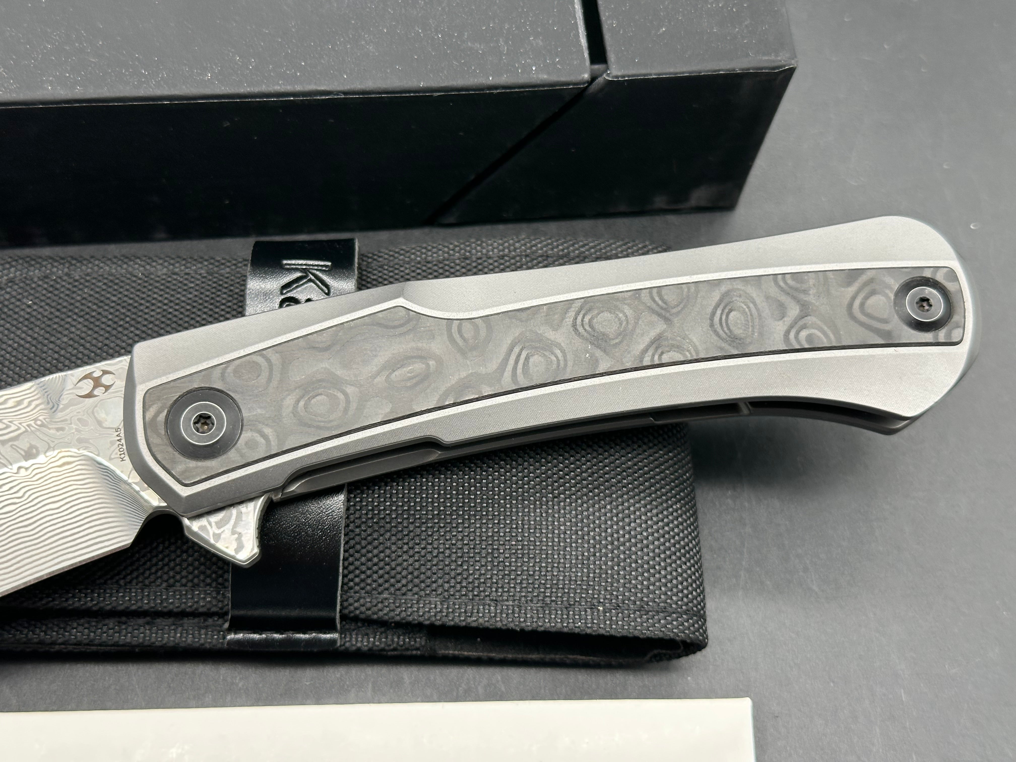 Kansept Knives Kratos Frame Lock Knife Carbon Fiber/Ti (3.75" Damascus)