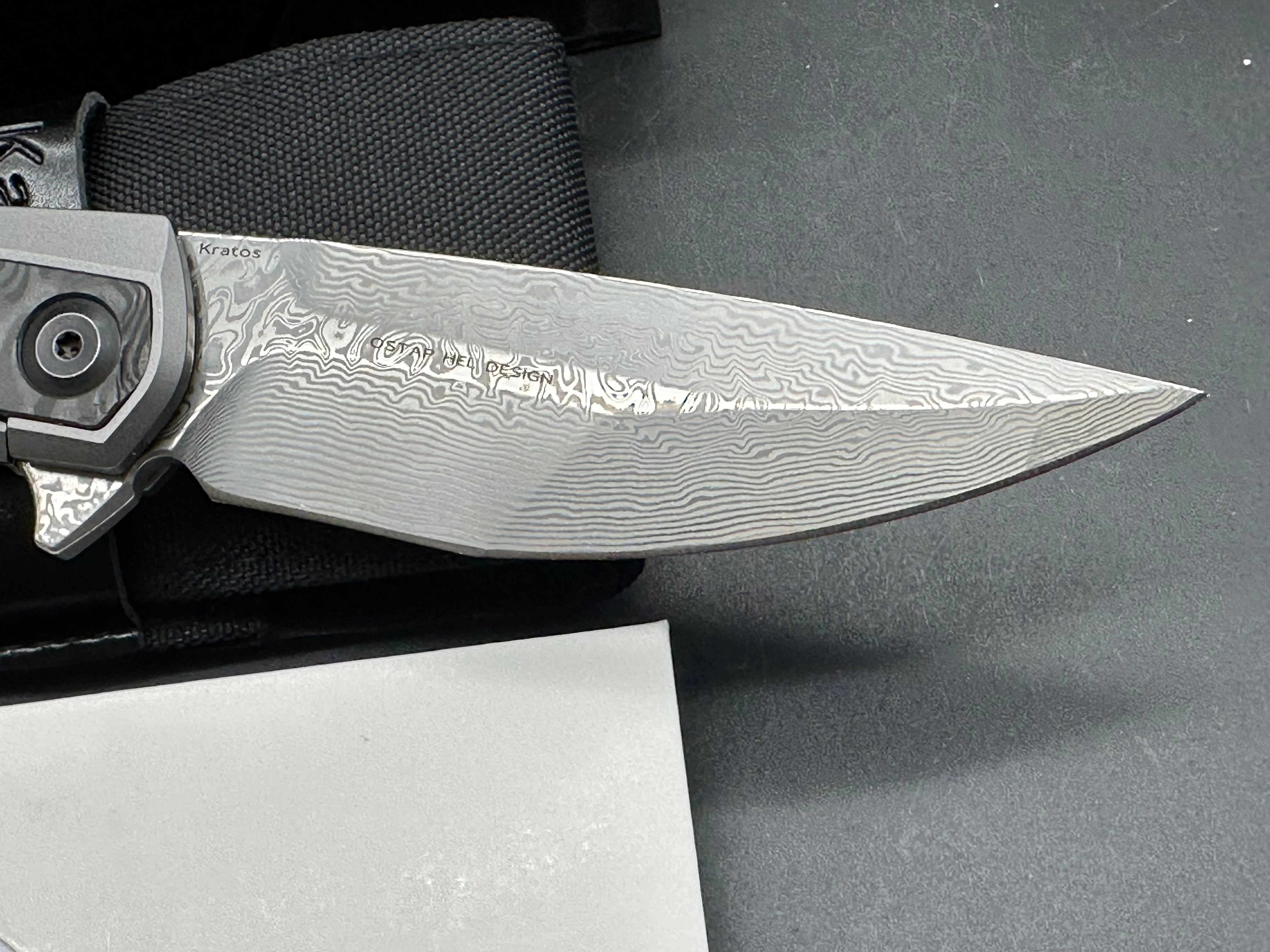 Kansept Knives Kratos Frame Lock Knife Carbon Fiber/Ti (3.75" Damascus)