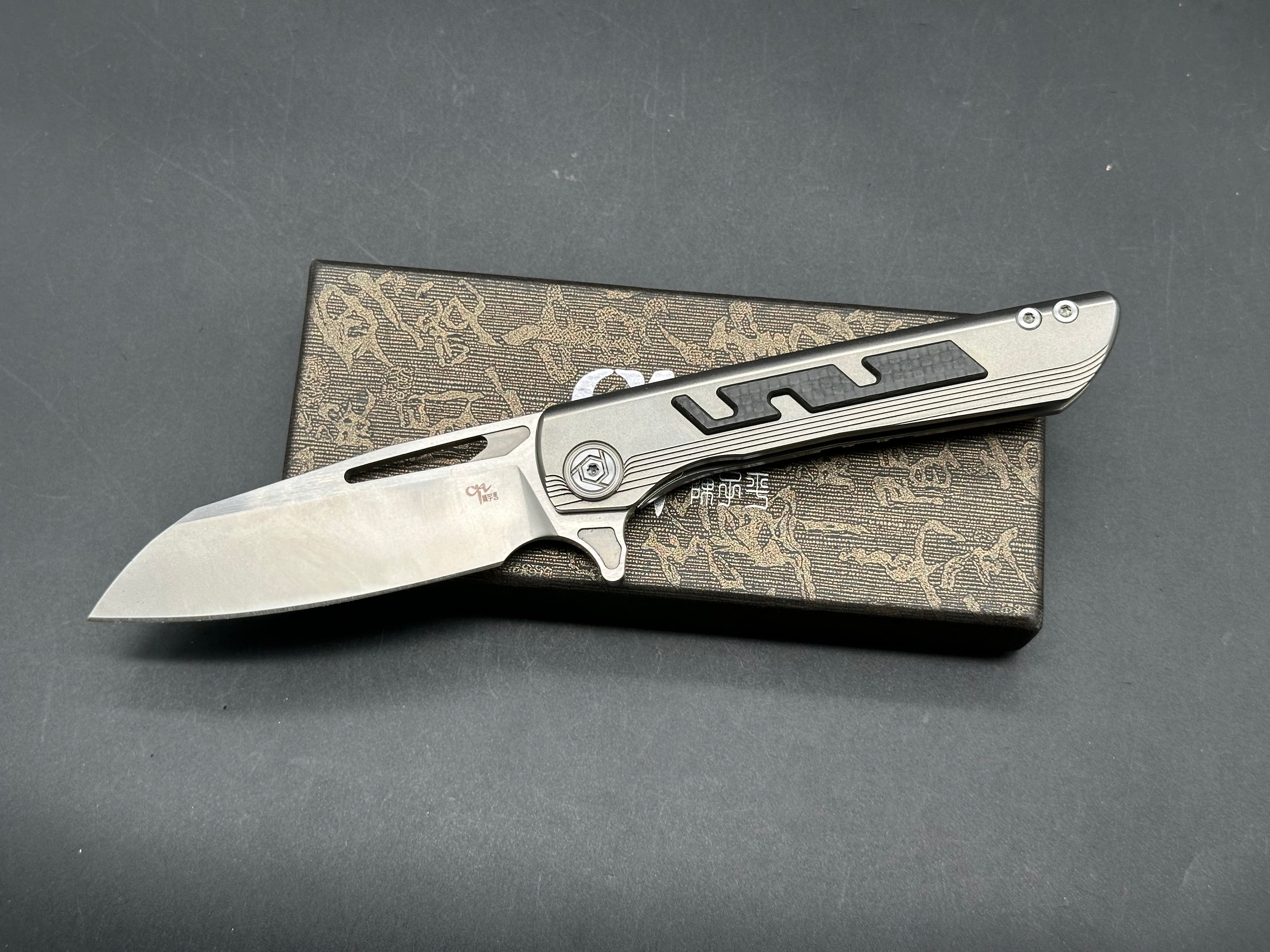CH KNIVES BUTCHER 2 FLIPPER KNIFE GRAY TITANIUM HANDLE PLAIN S35VN BLADE