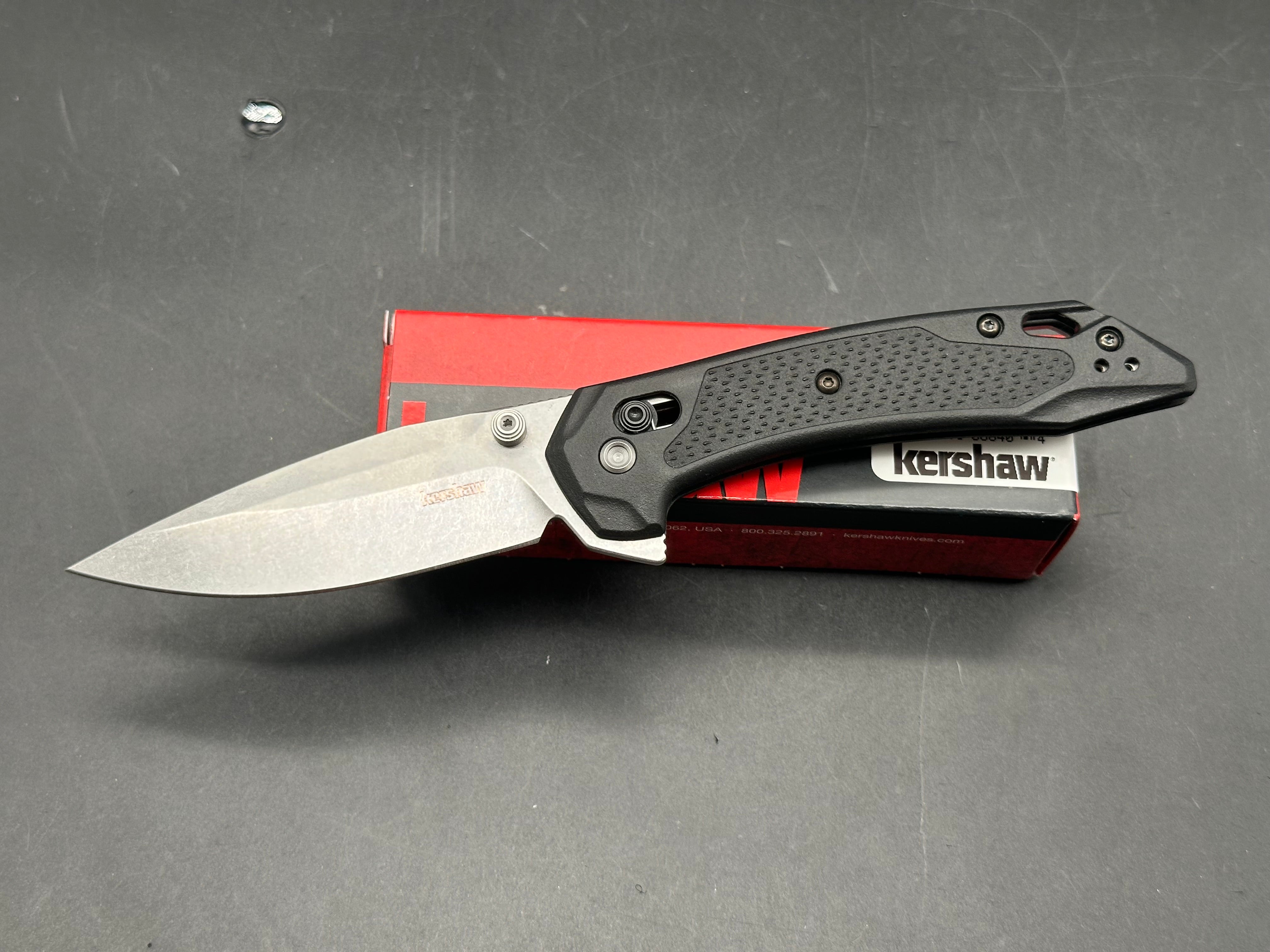 KERSHAW BONNEVILLE BLACK GFN HANDLE 14C28N MODIFIED CLIP POINT PLAIN EDGE