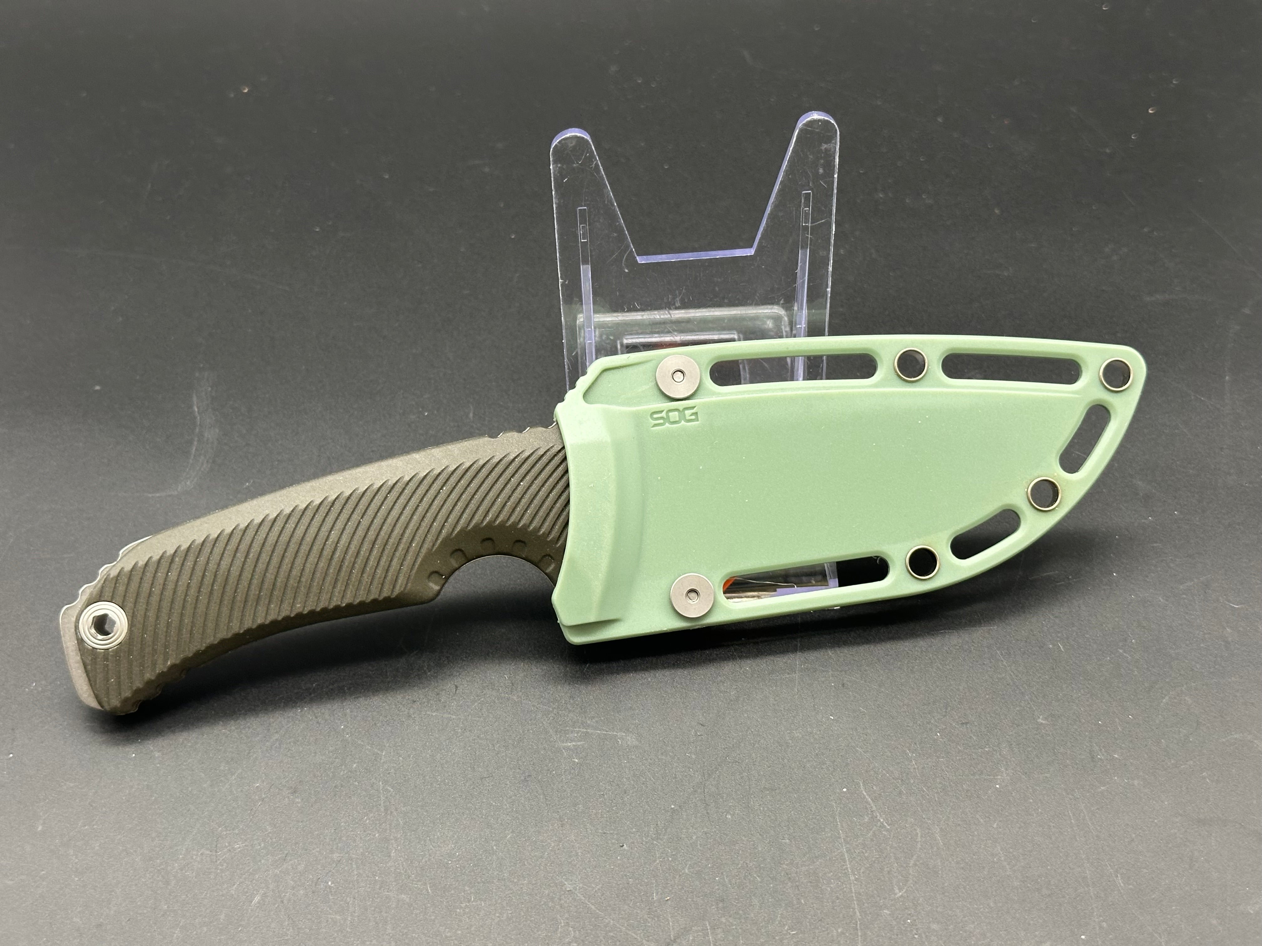 SOG Tellus FX 4.2” Cryo 440C Steel Fixed Blade with GRN OD Green Handle and Sheath