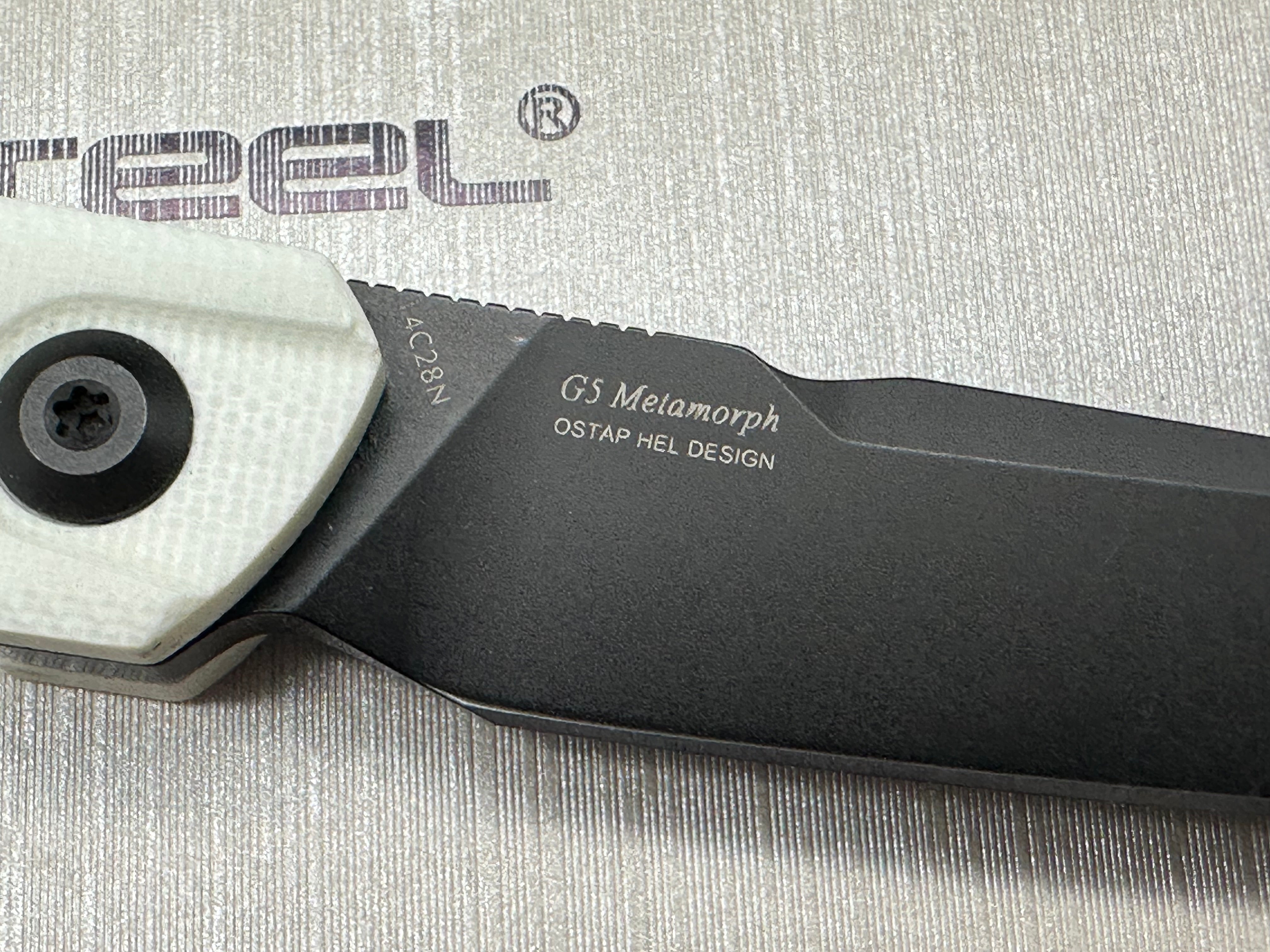 REAL STEEL G5 METAMORPH BUTTON LOCK FOLDING KNIFE OFF WHITE G10 HANDLE 14C28N PLAIN EDGE