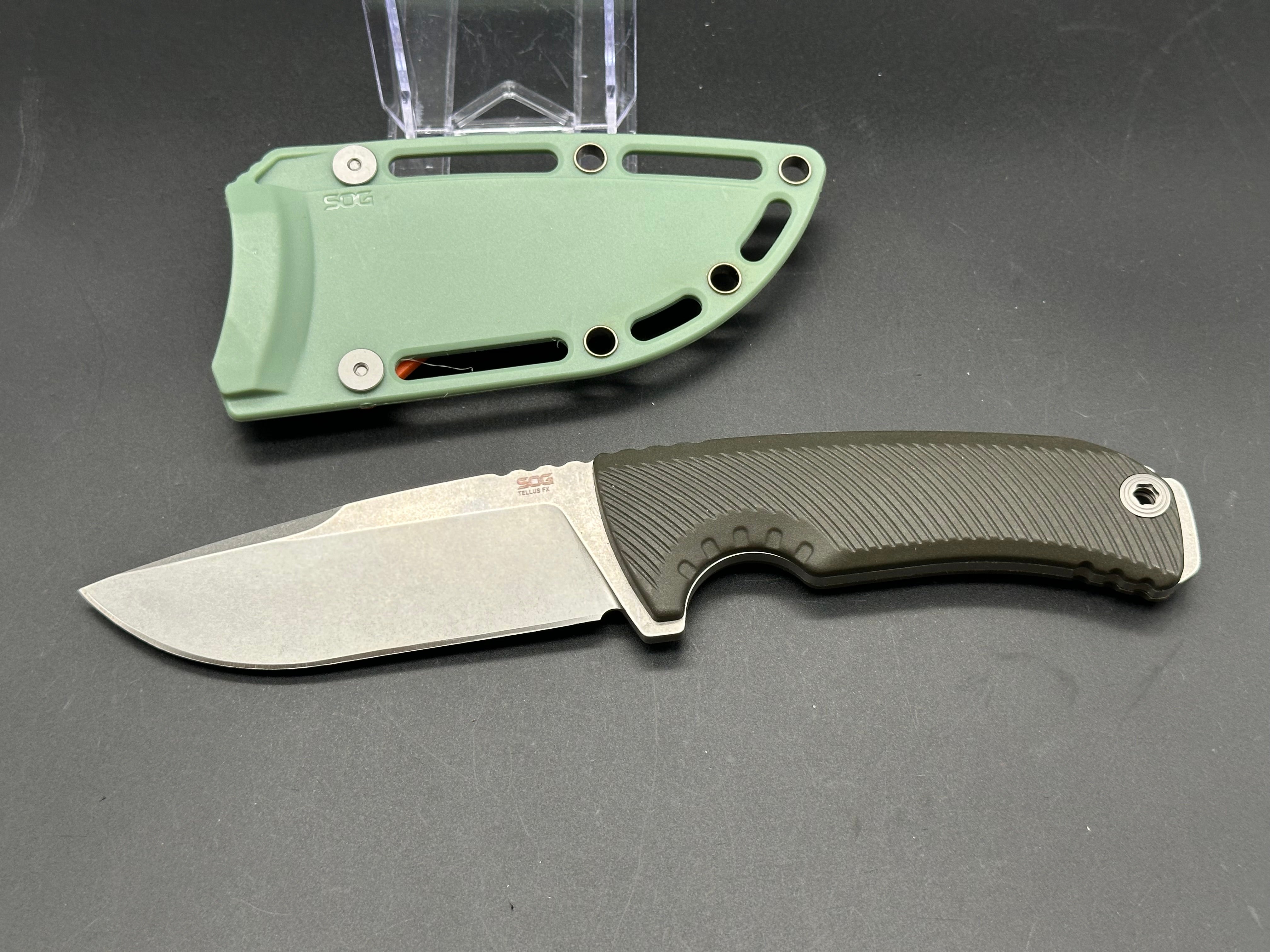 SOG Tellus FX 4.2” Cryo 440C Steel Fixed Blade with GRN OD Green Handle and Sheath