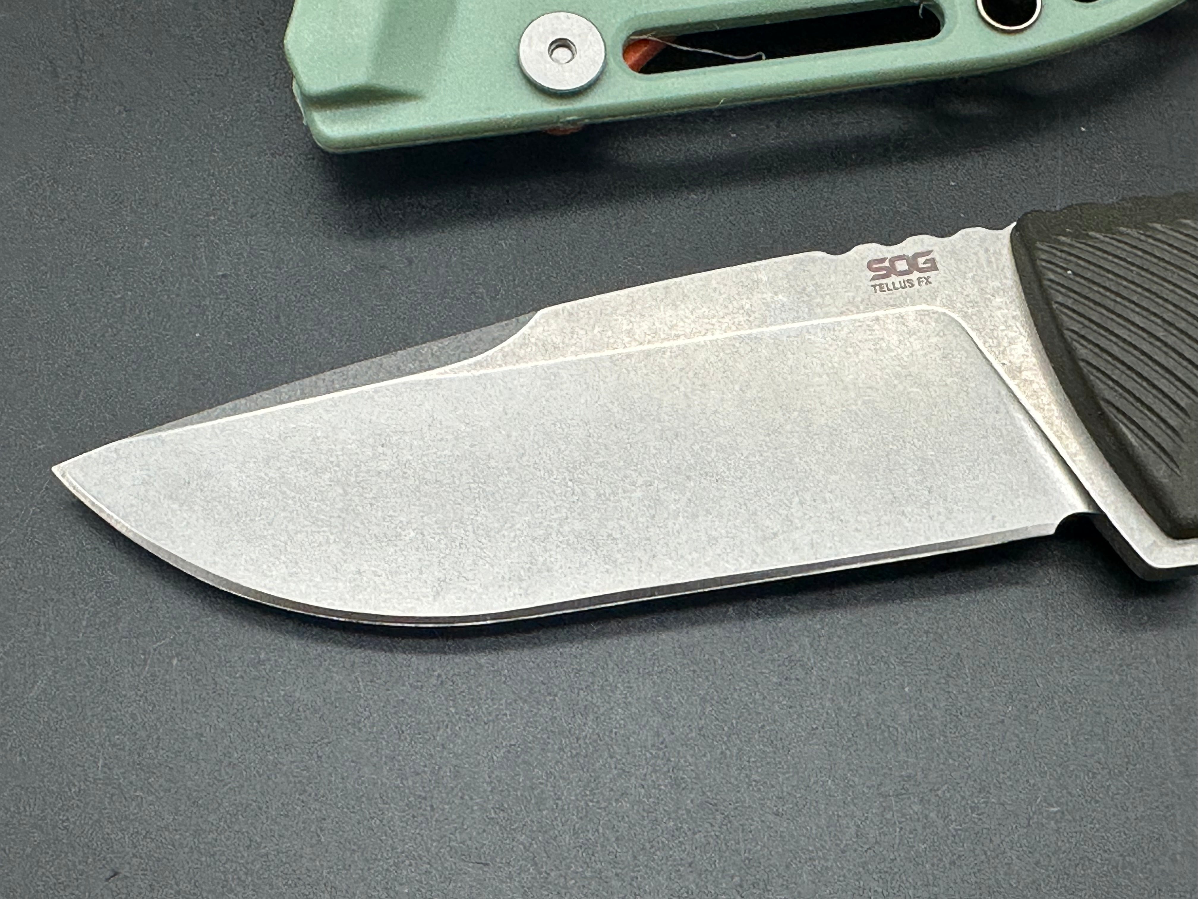 SOG Tellus FX 4.2” Cryo 440C Steel Fixed Blade with GRN OD Green Handle and Sheath
