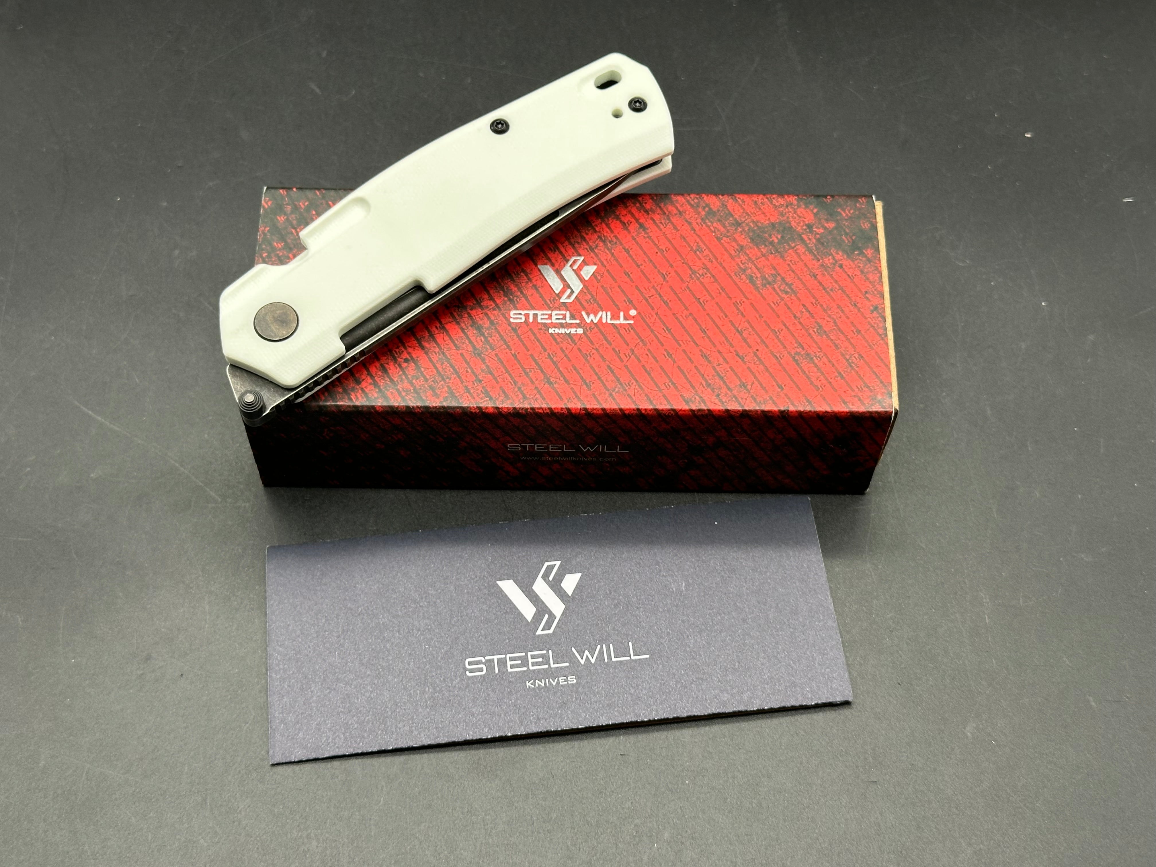 Steel Will Fjord Liner Lock Knife White G-10 (3.5" Black Stonewash)