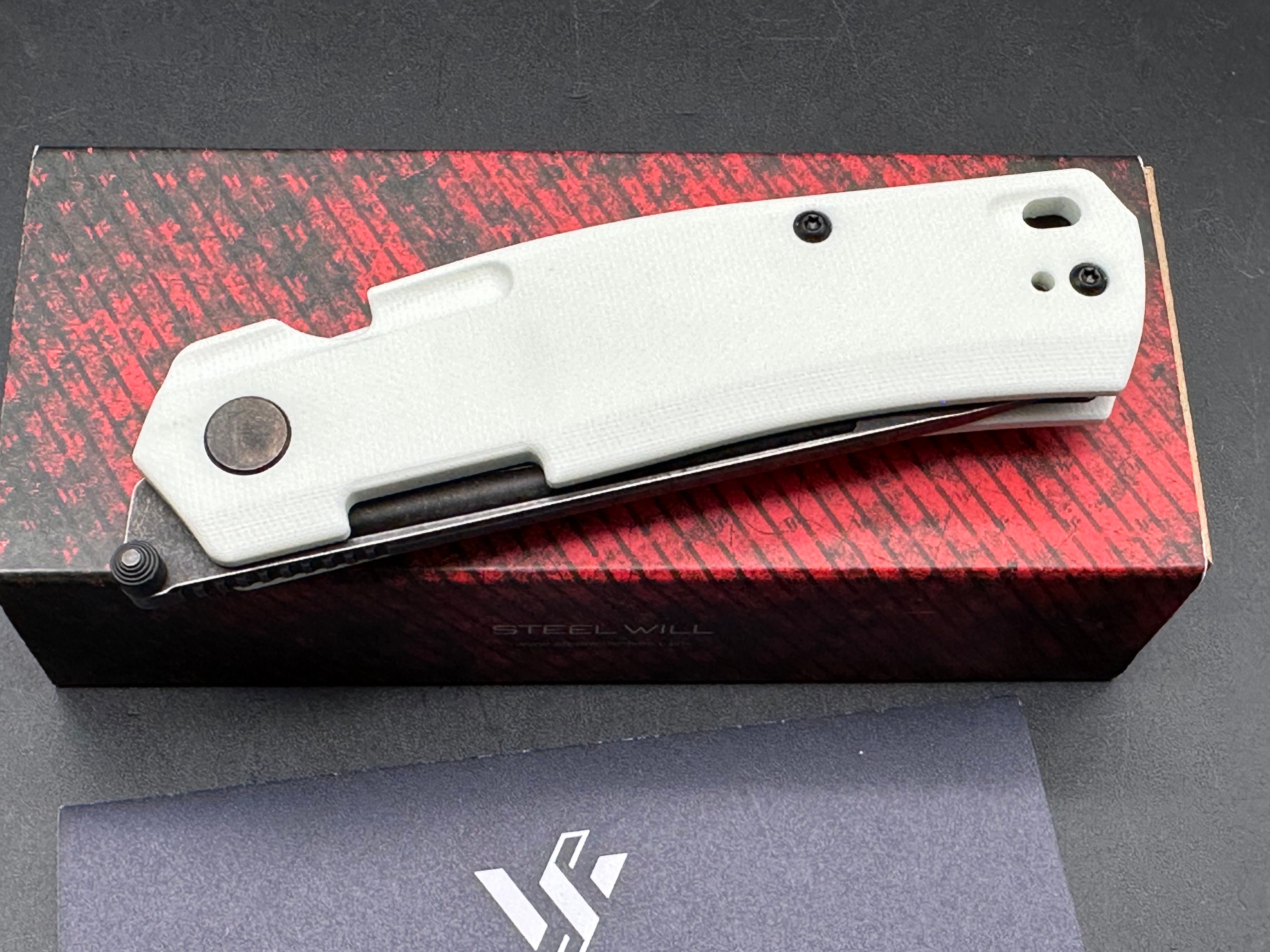 Steel Will Fjord Liner Lock Knife White G-10 (3.5" Black Stonewash)