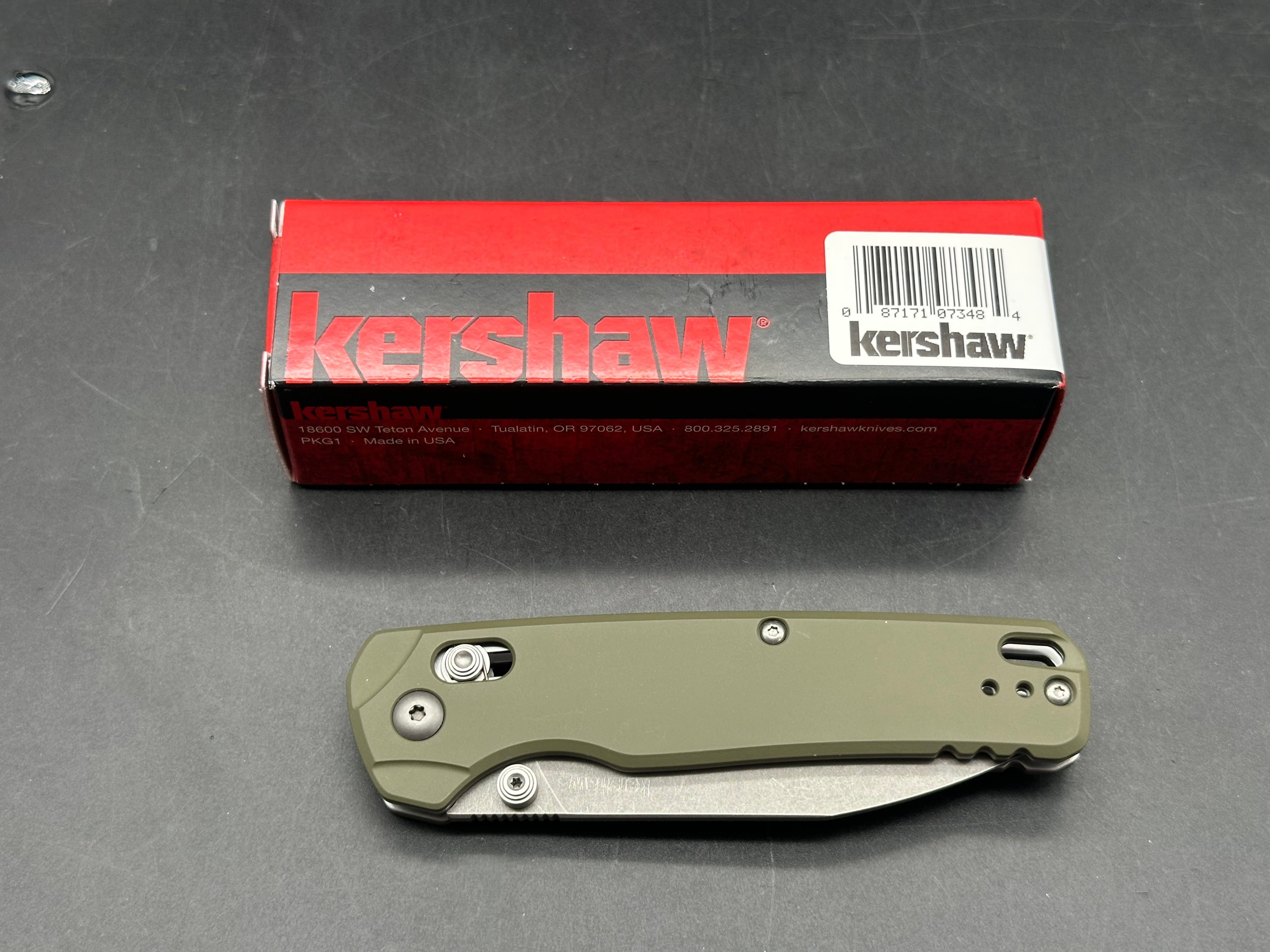 Kershaw Bel Air XL DuraLock Knife Olive Aluminum (3.4" Clear Cerakote). 3V blade