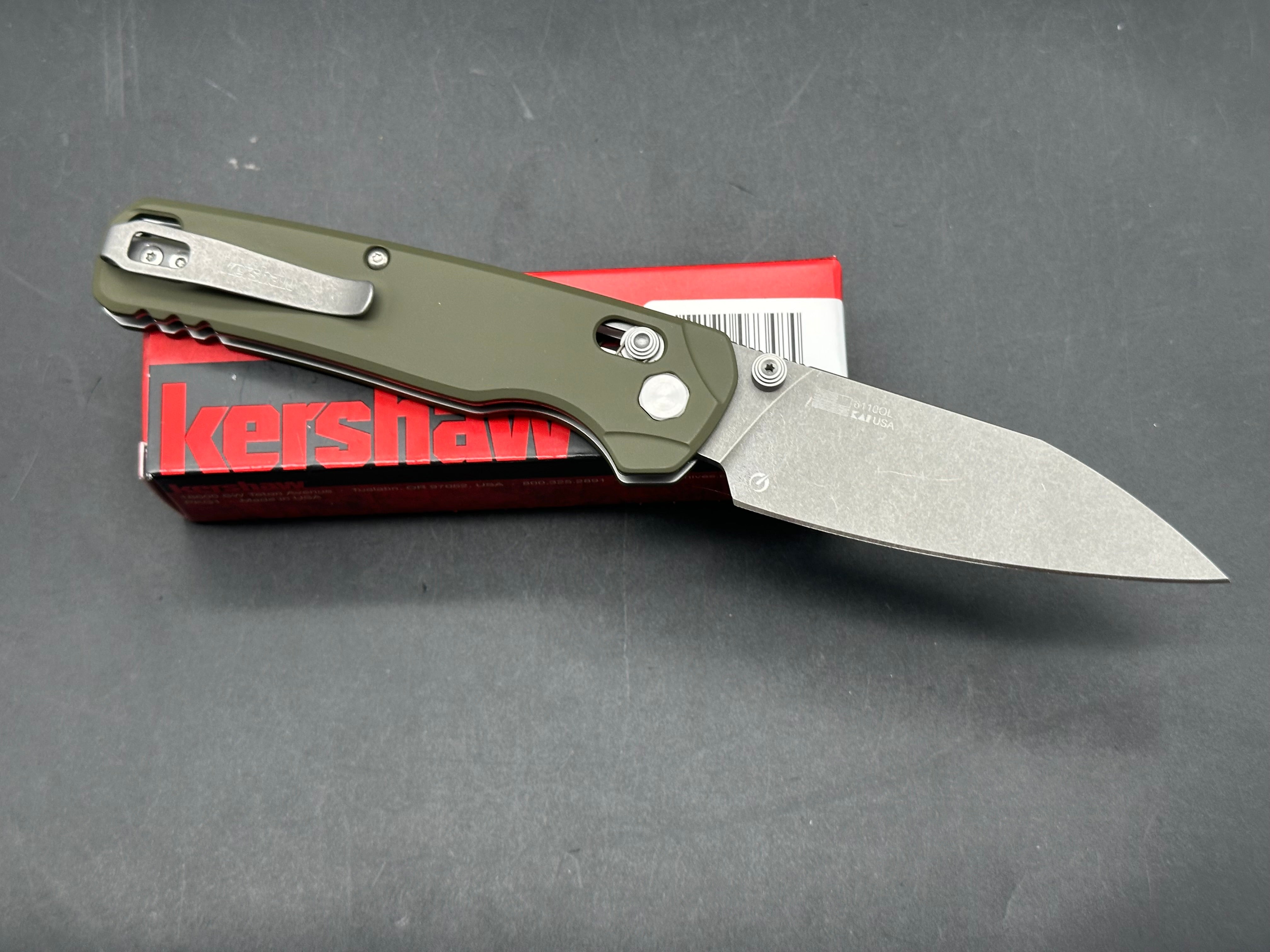 Kershaw Bel Air XL DuraLock Knife Olive Aluminum (3.4" Clear Cerakote). 3V blade