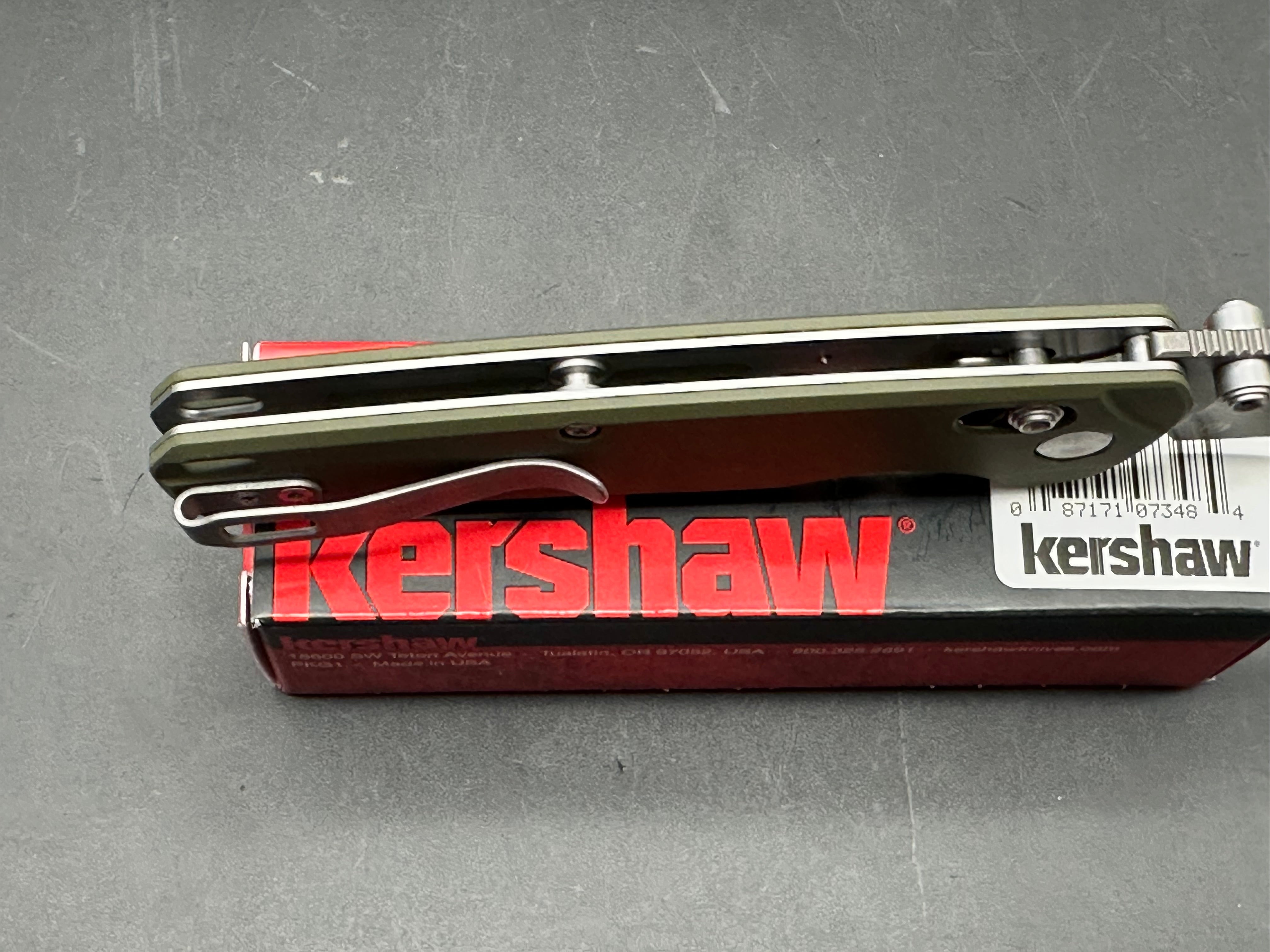 Kershaw Bel Air XL DuraLock Knife Olive Aluminum (3.4" Clear Cerakote). 3V blade