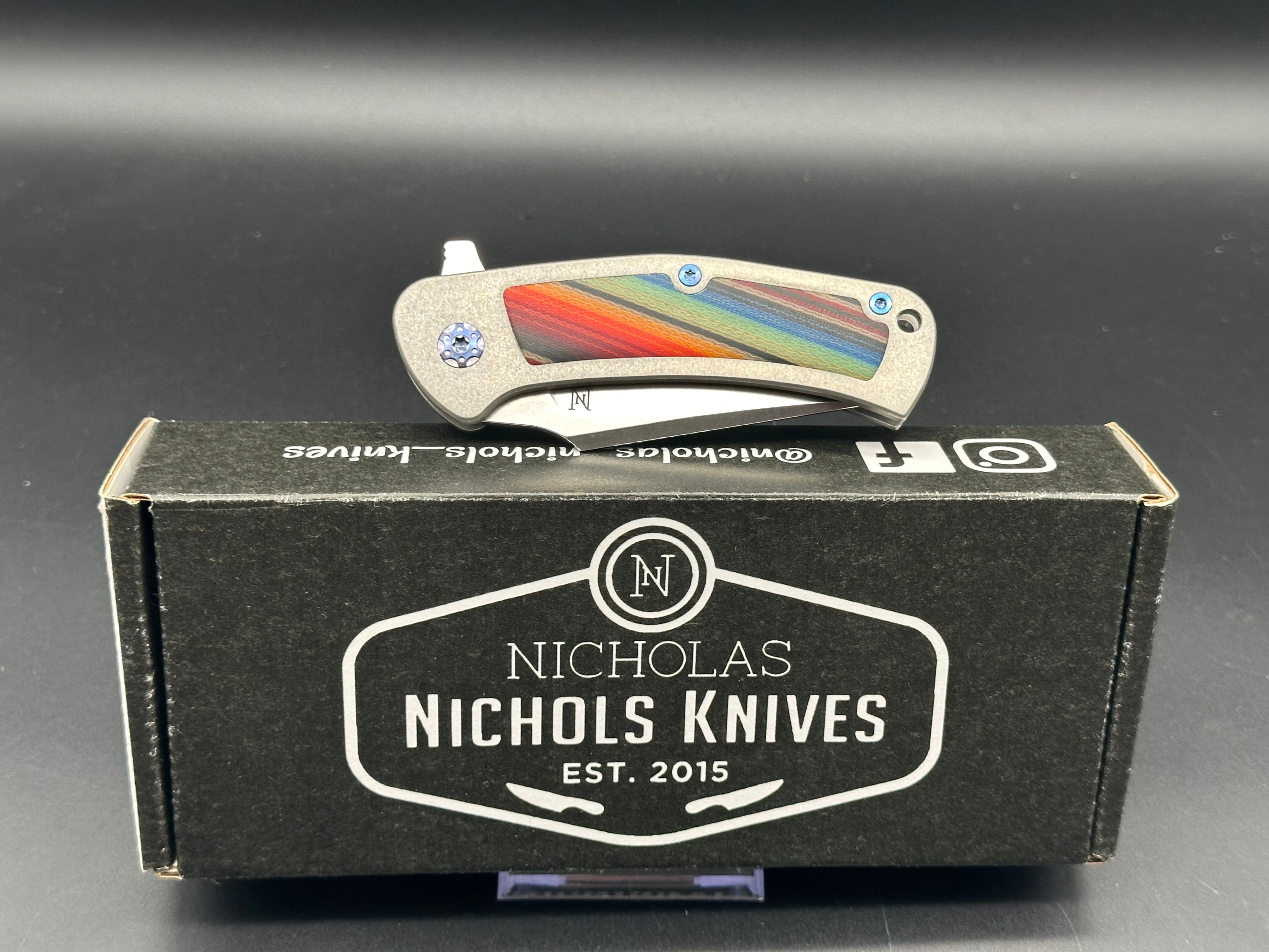Nicholas Nichols Guppy titanium/mexican blanket micarta handle w/magnacut blade