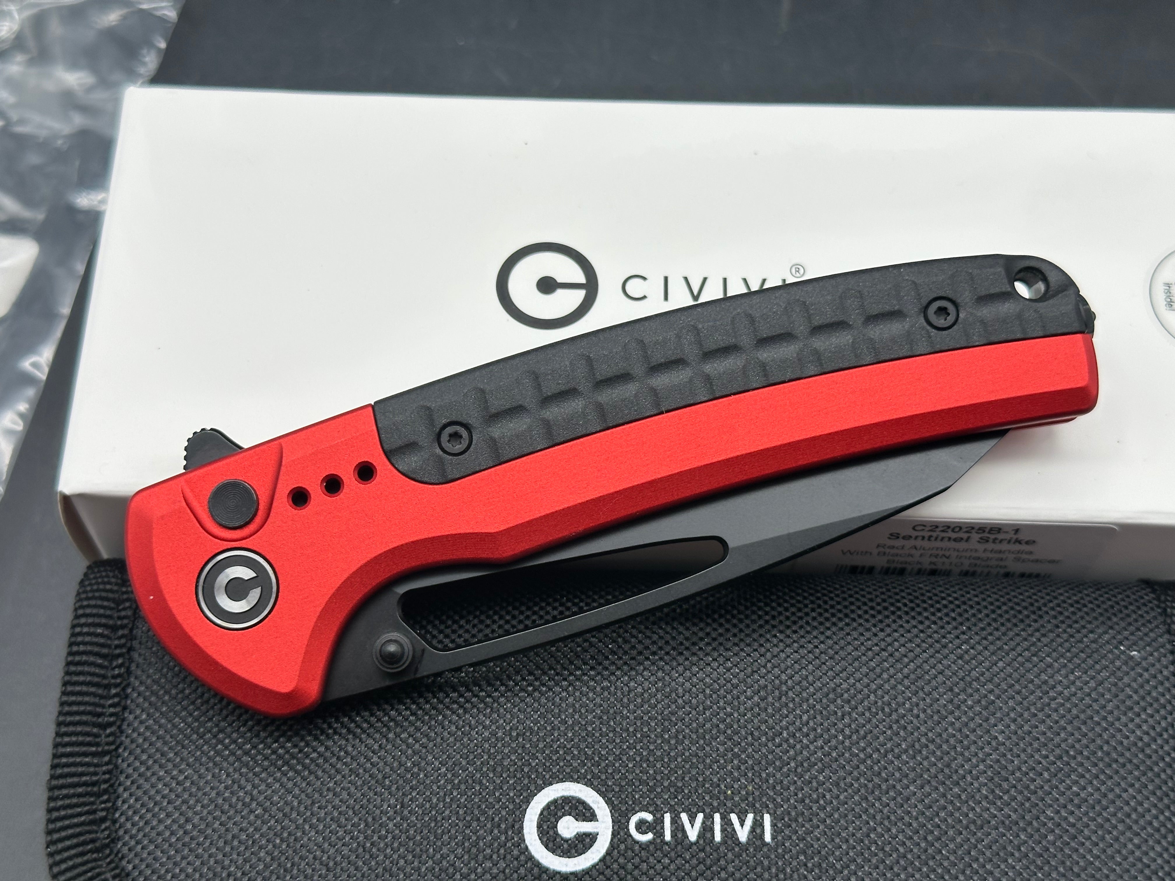 CIVIVI Sentinel Strike Button Lock Knife Red Alum (3.7" Black)
