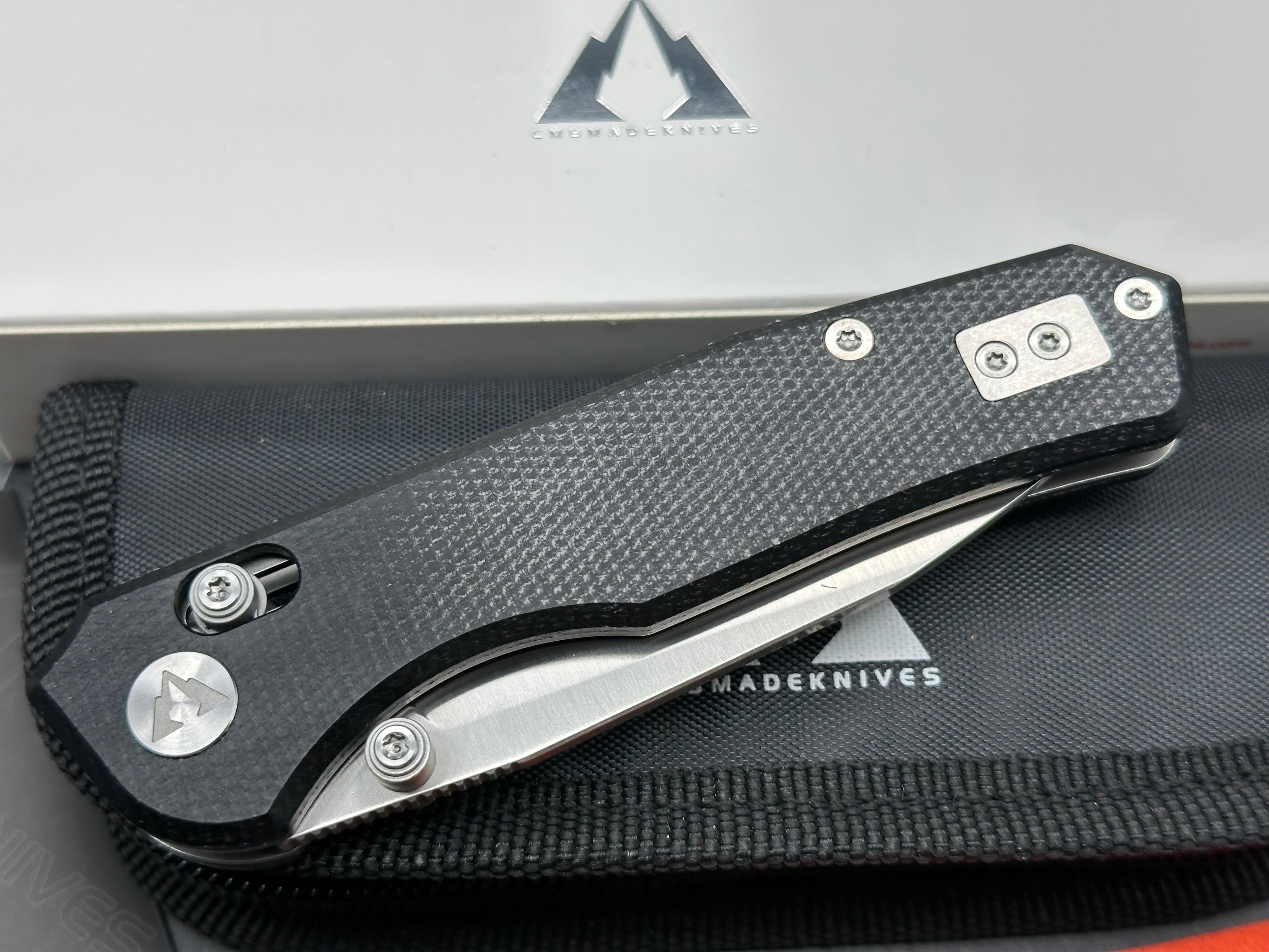 CMB Made Explorer 3.39" 14C28N Satin Blade with Black Micarta Scales