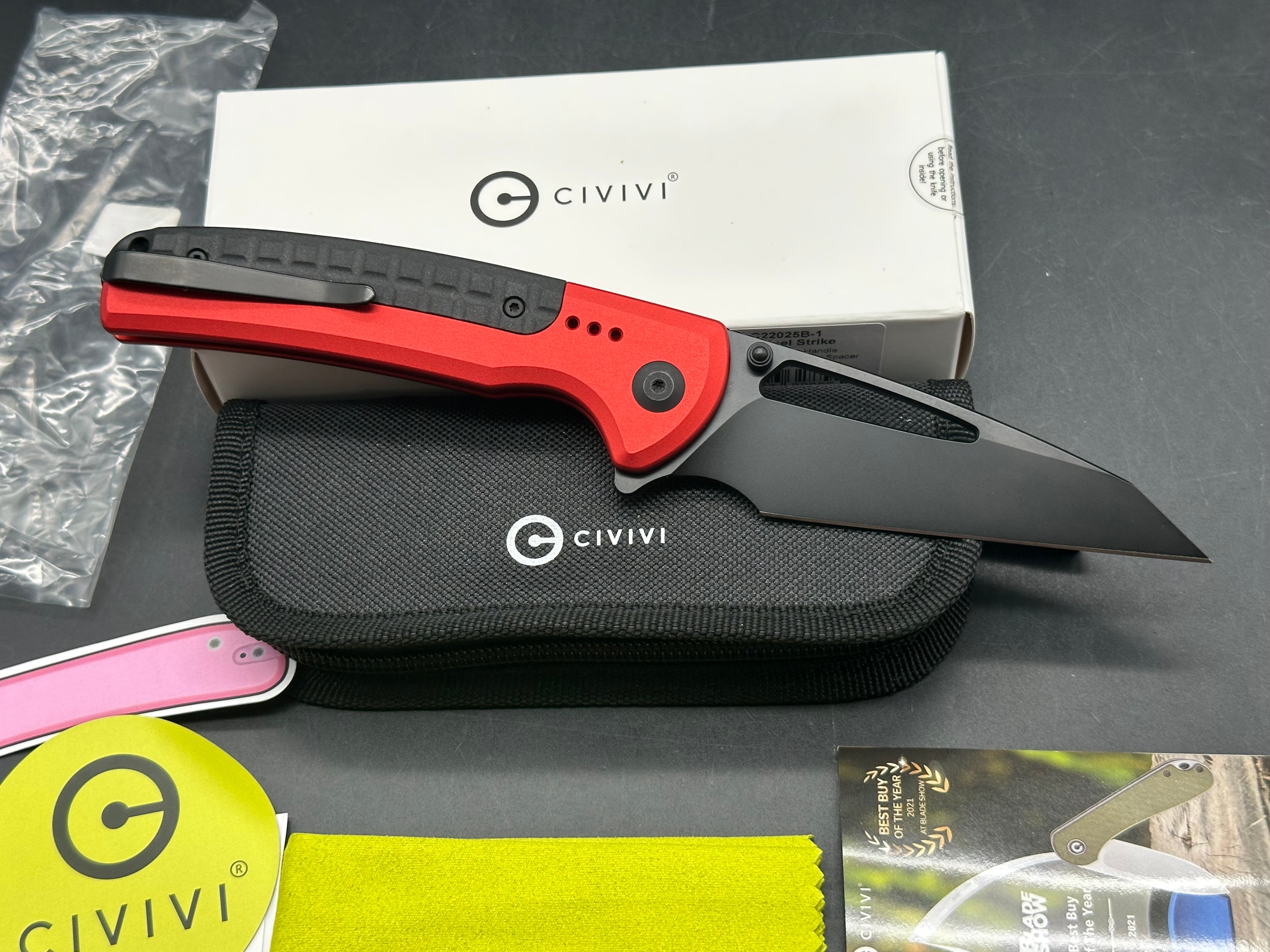 CIVIVI Sentinel Strike Button Lock Knife Red Alum (3.7" Black)
