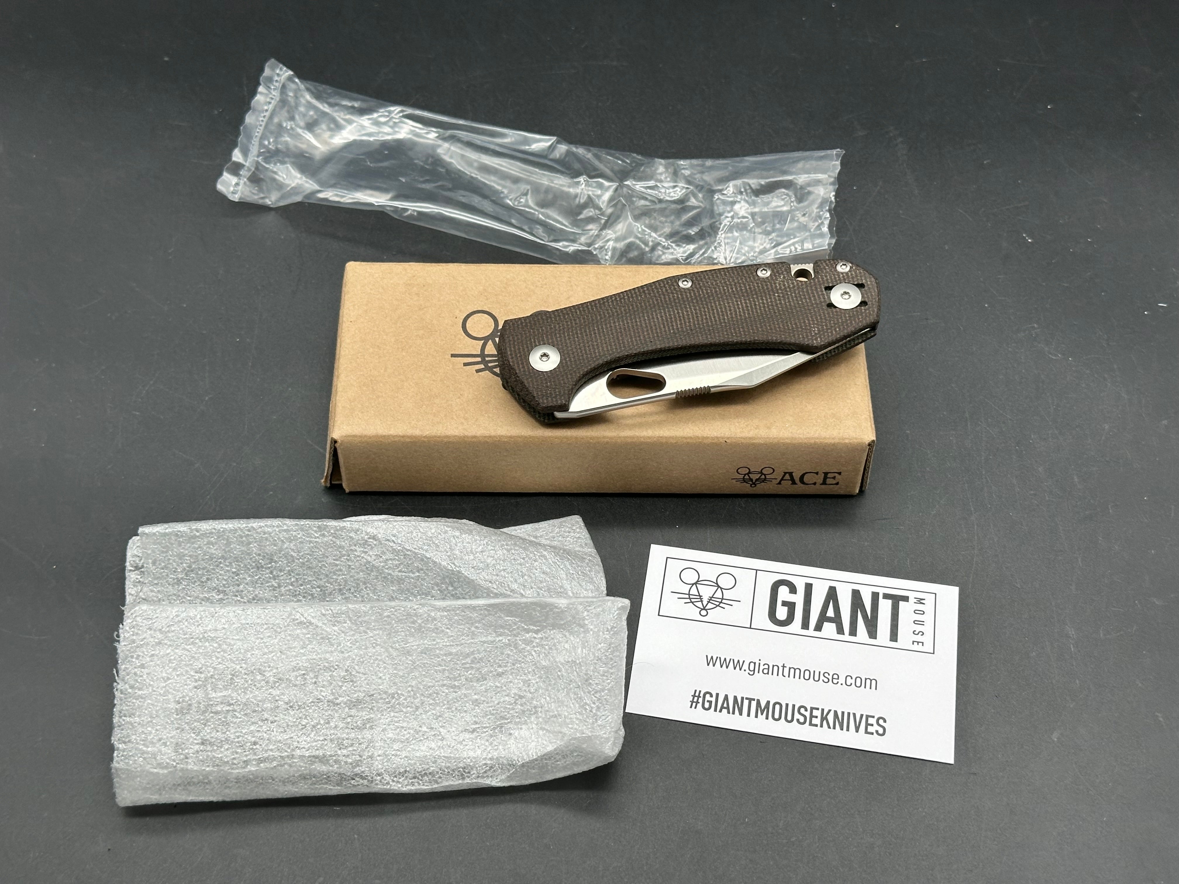 GiantMouse Ace Atelier 2.875" Elmax Satin Blade with Green Canvas Micarta Scales