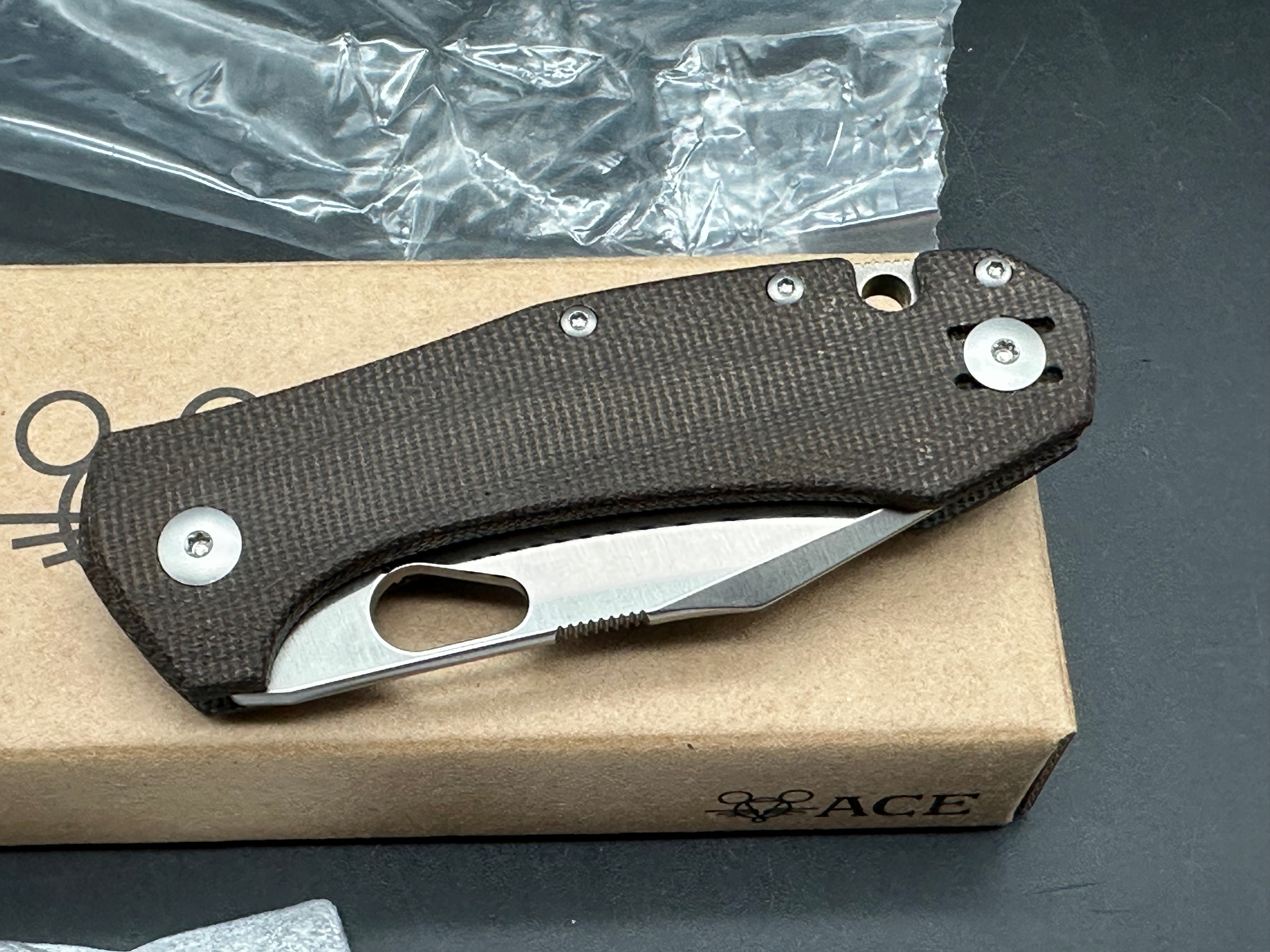 GiantMouse Ace Atelier 2.875" Elmax Satin Blade with Green Canvas Micarta Scales