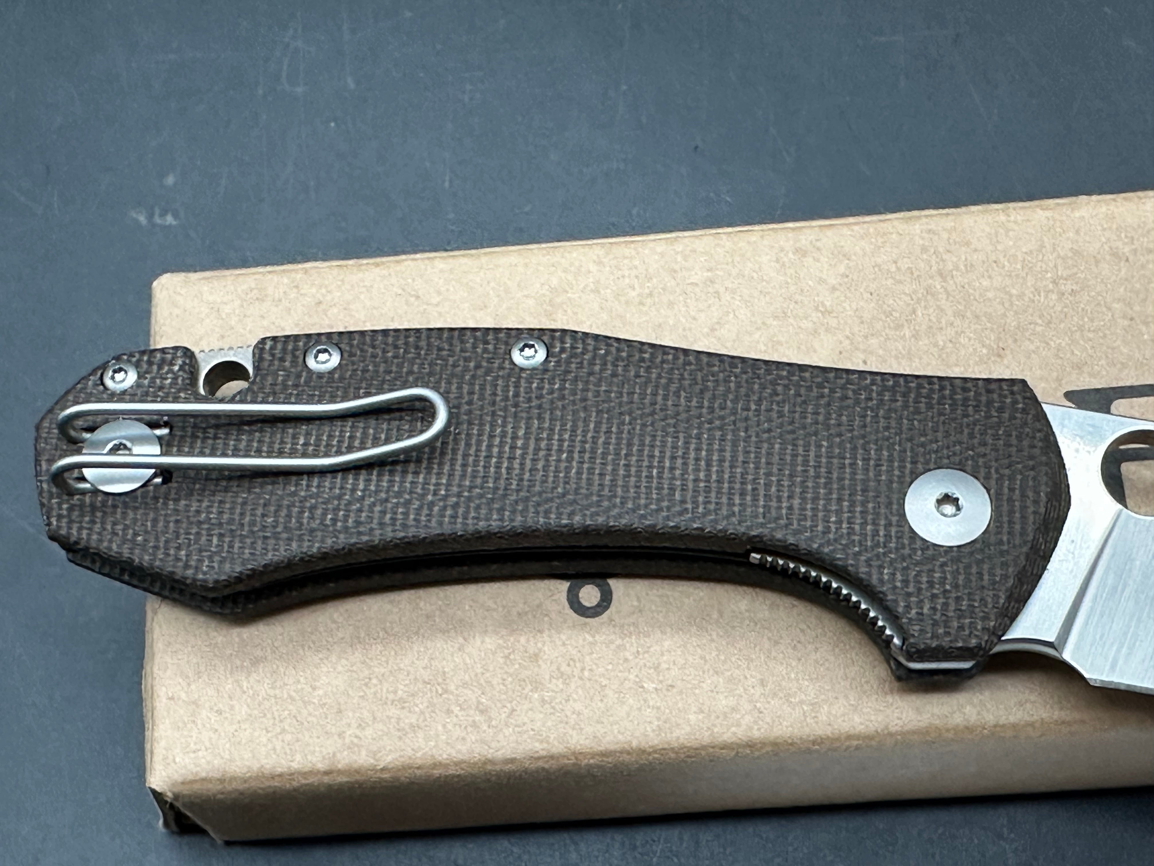 GiantMouse Ace Atelier 2.875" Elmax Satin Blade with Green Canvas Micarta Scales