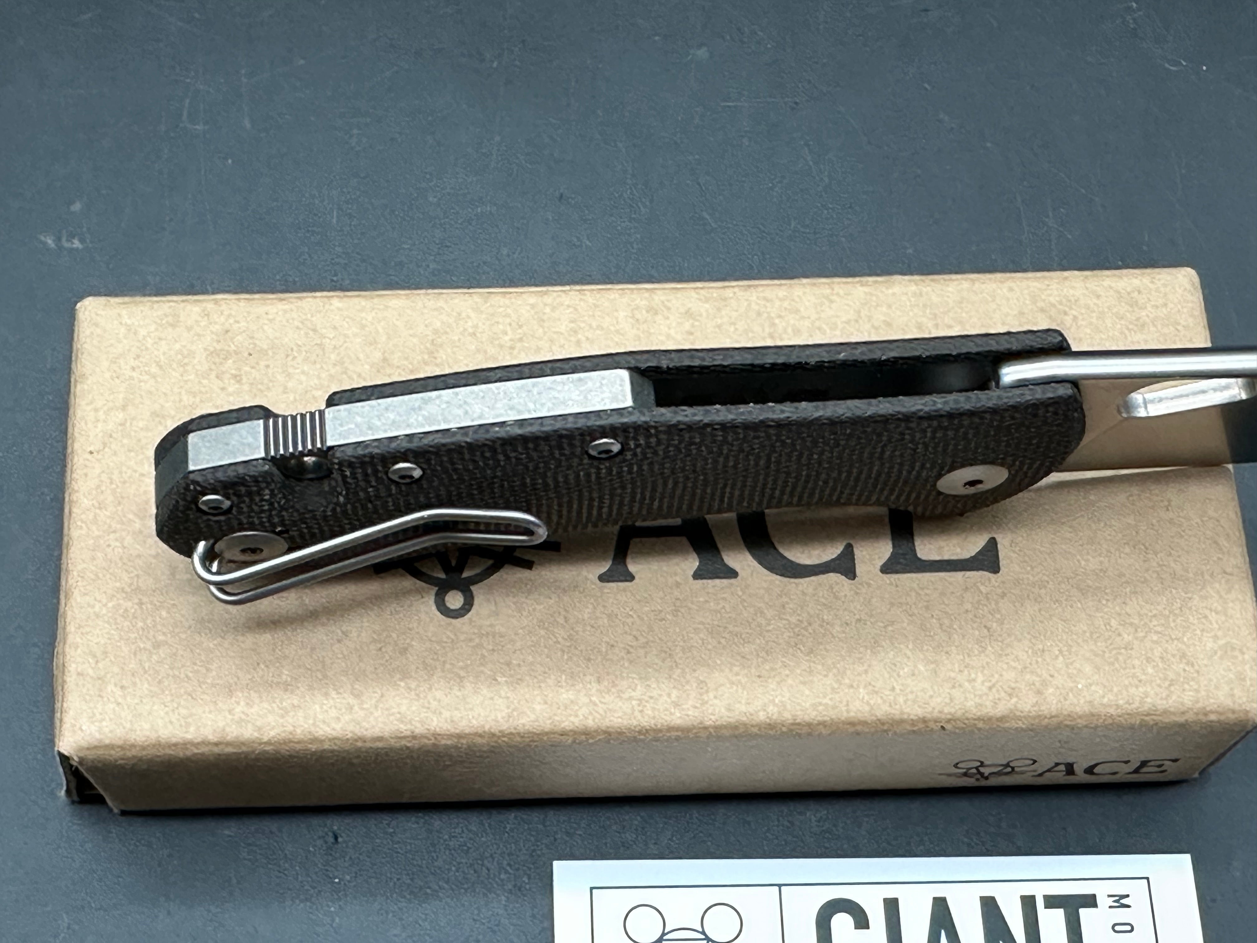 GiantMouse Ace Atelier 2.875" Elmax Satin Blade with Green Canvas Micarta Scales