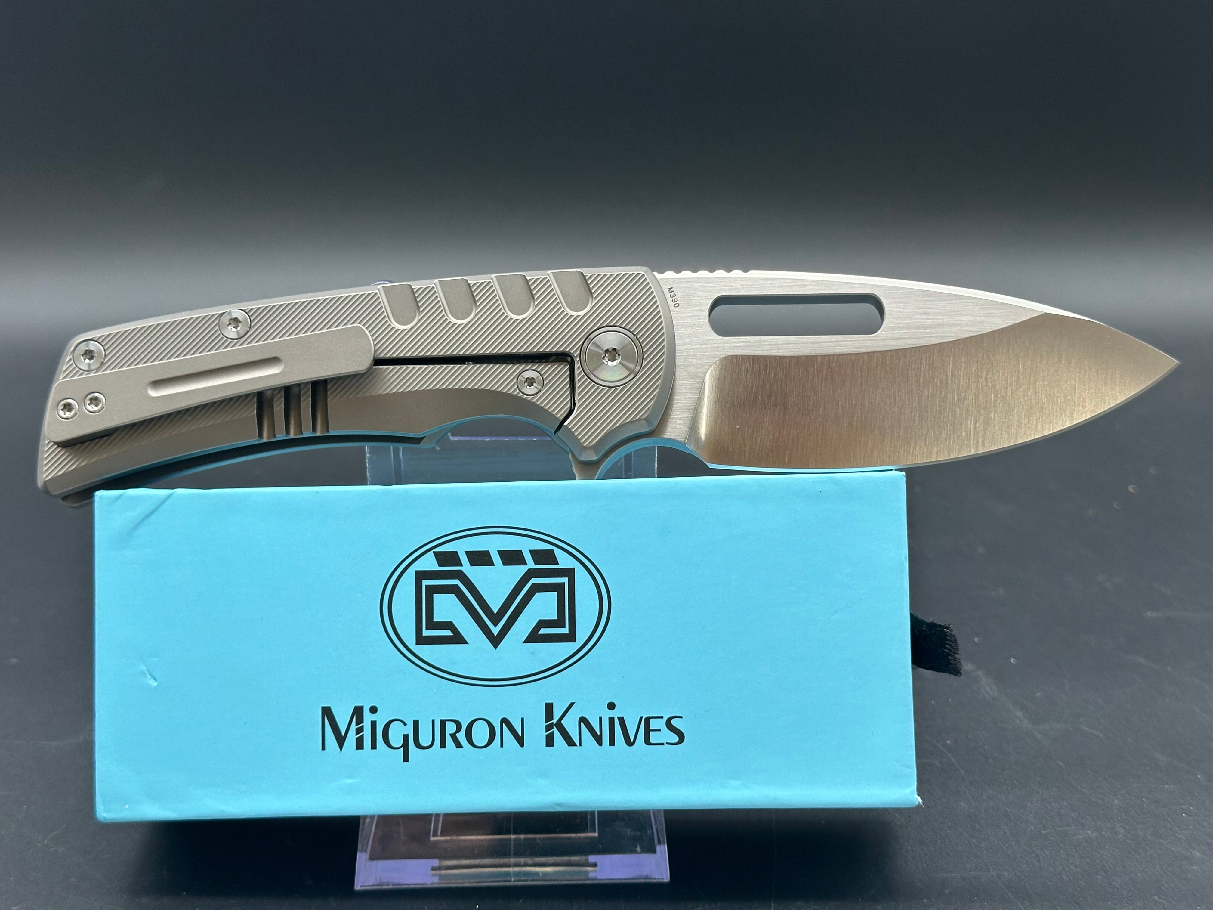 Miguron Arma 3.75” M390 Satin Blade with Titanium Handle in Dark Gray