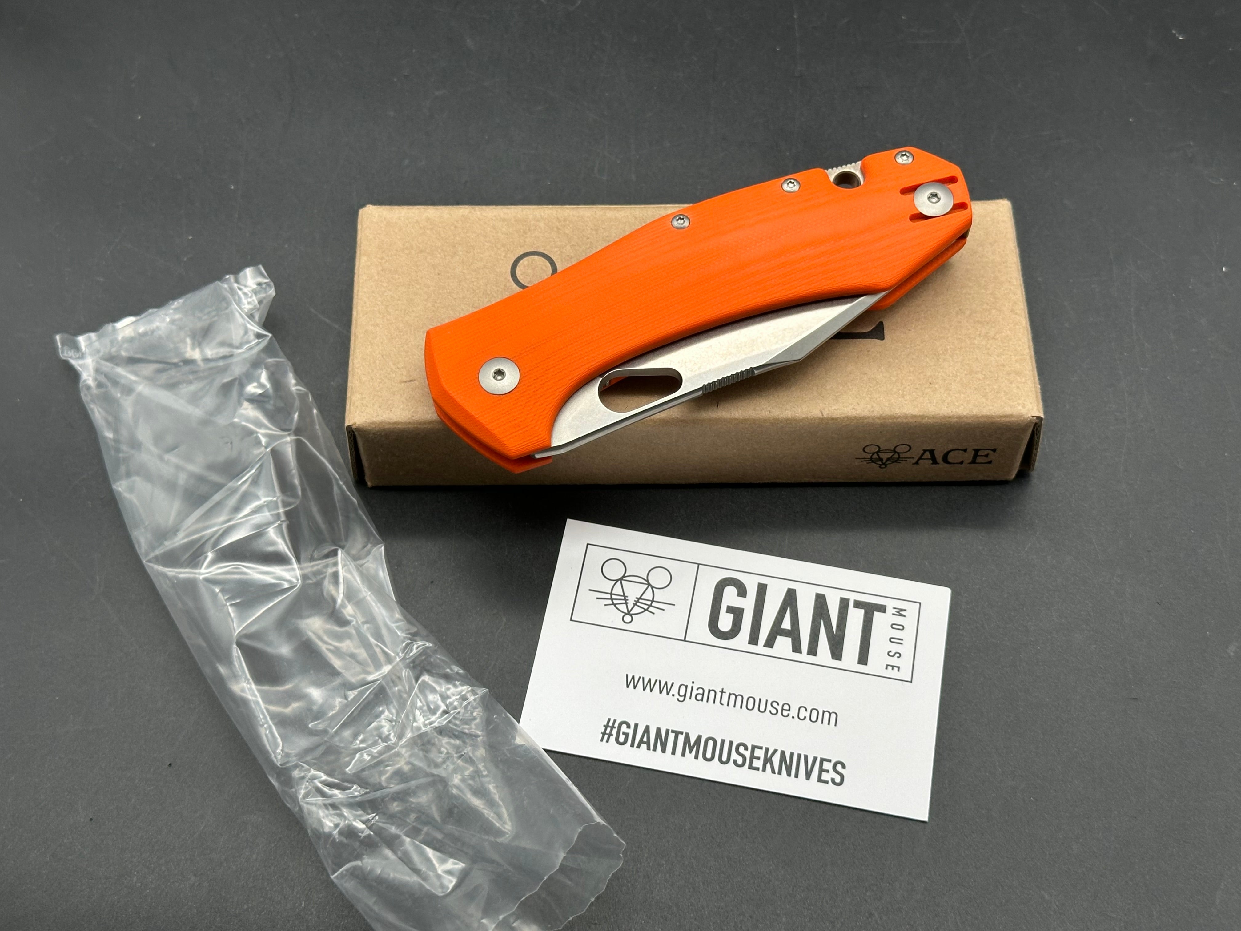 GiantMouse Ave Grand 3.3125" Elmax Stonewash Blade with Orange G10 Scales