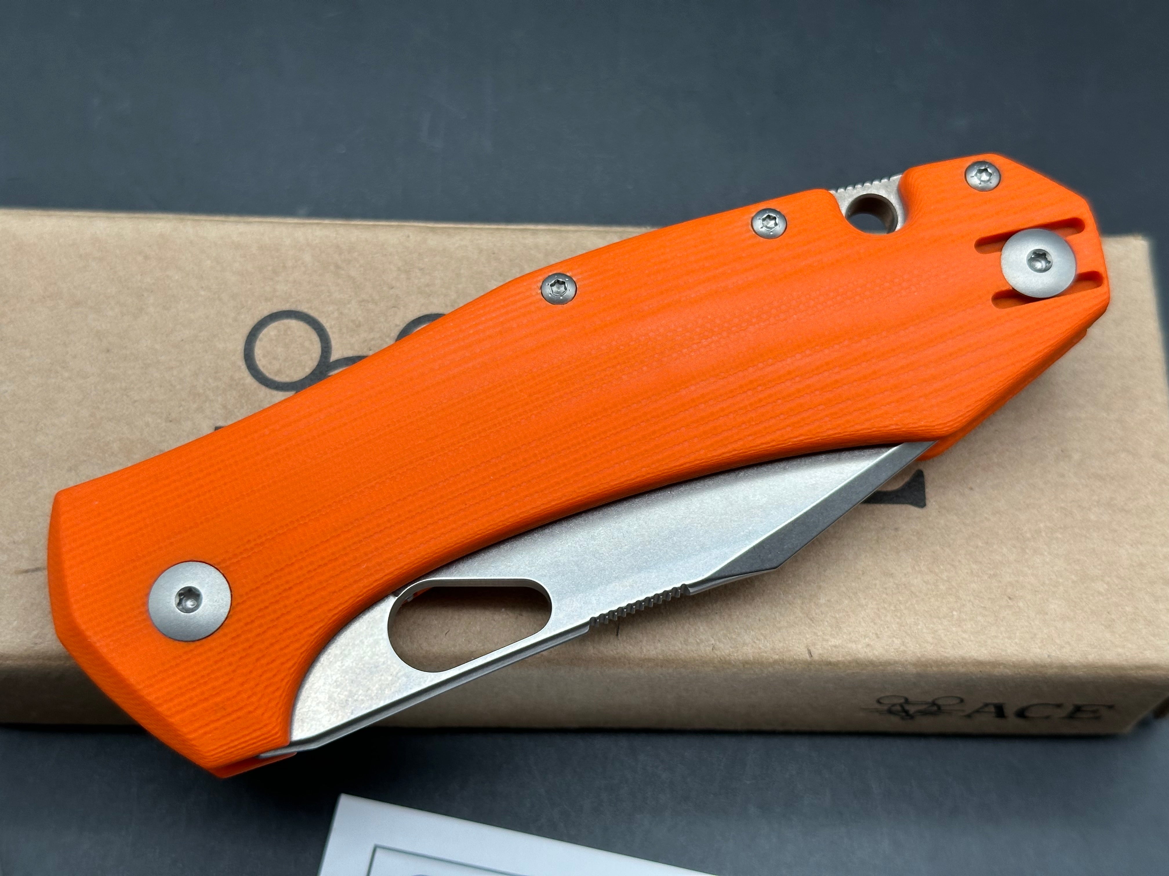 GiantMouse Ave Grand 3.3125" Elmax Stonewash Blade with Orange G10 Scales