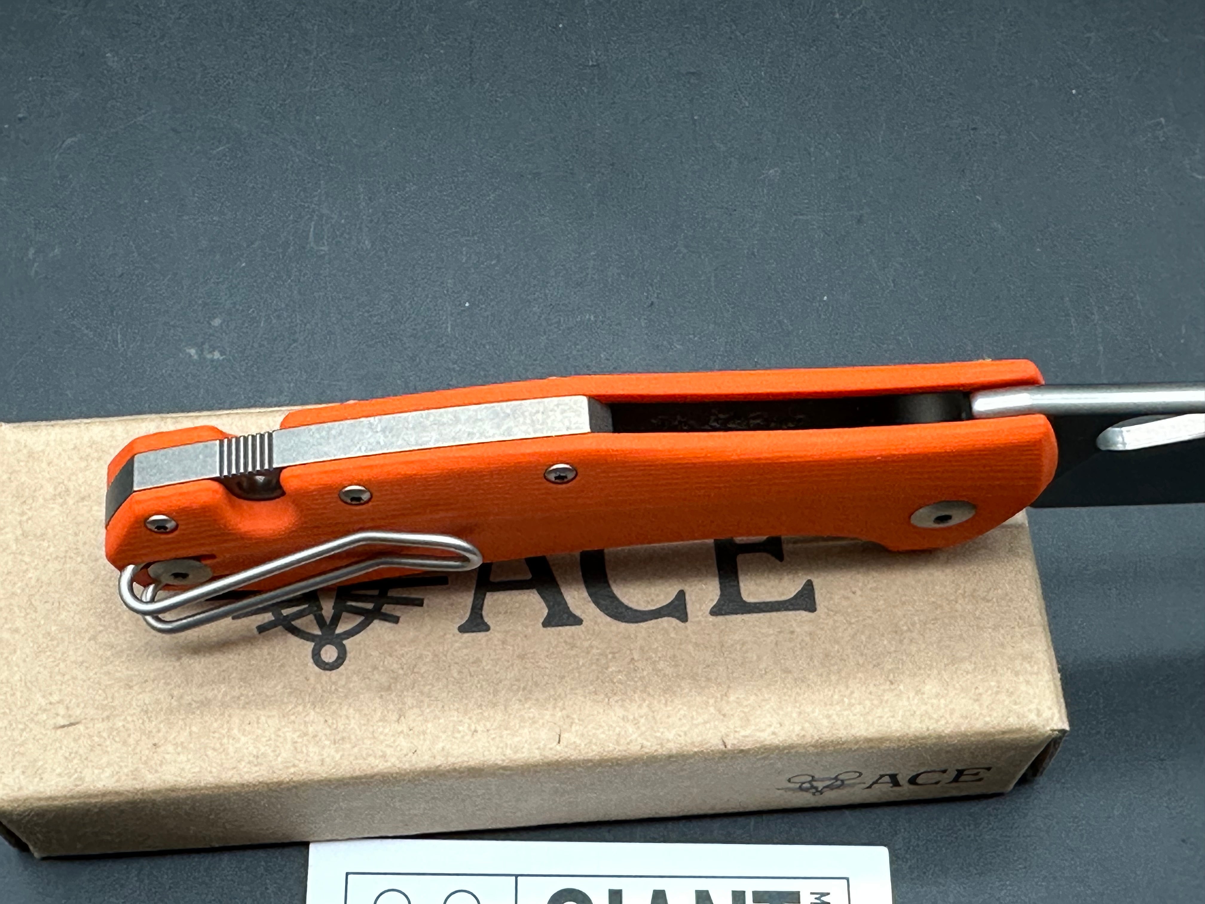 GiantMouse Ave Grand 3.3125" Elmax Stonewash Blade with Orange G10 Scales