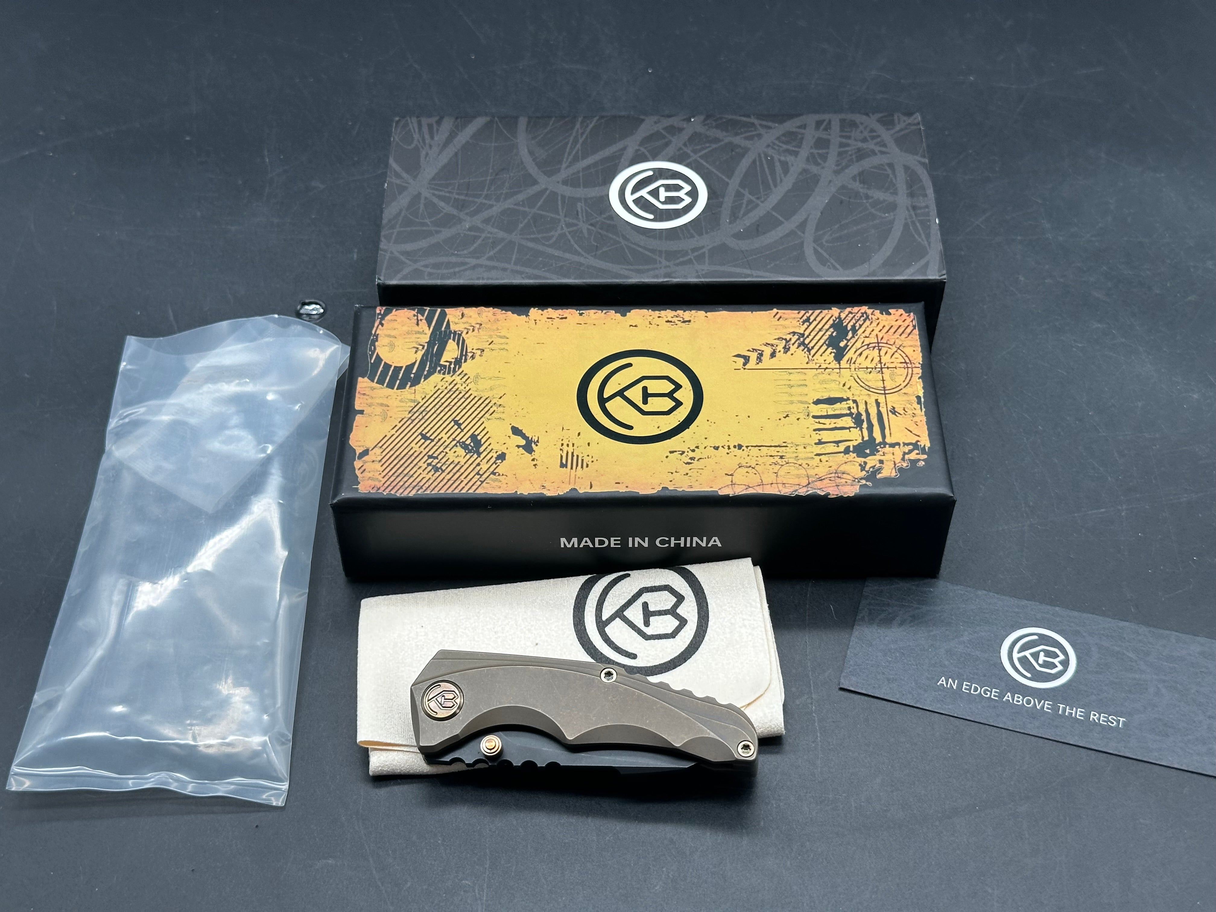 KB Steeltle Folding Knife Bronze Titanium Handle 2.36" Blackwash M390 Blade KB390D